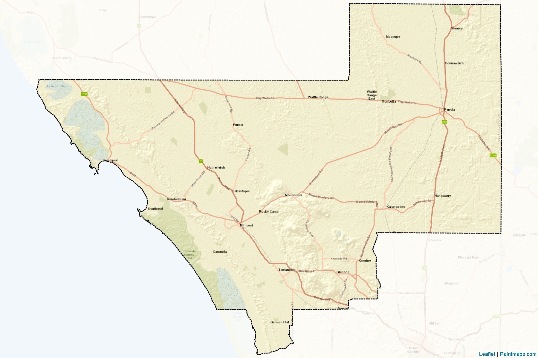 Muestras de recorte de mapas Wattle Range (South Australia)-2