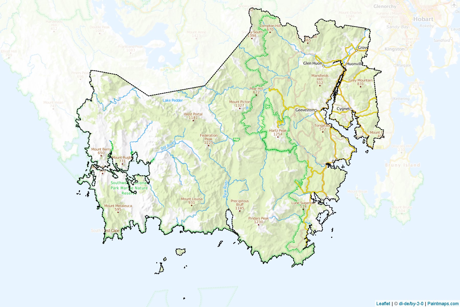 Muestras de recorte de mapas Huon Valley (Tasmania)-1