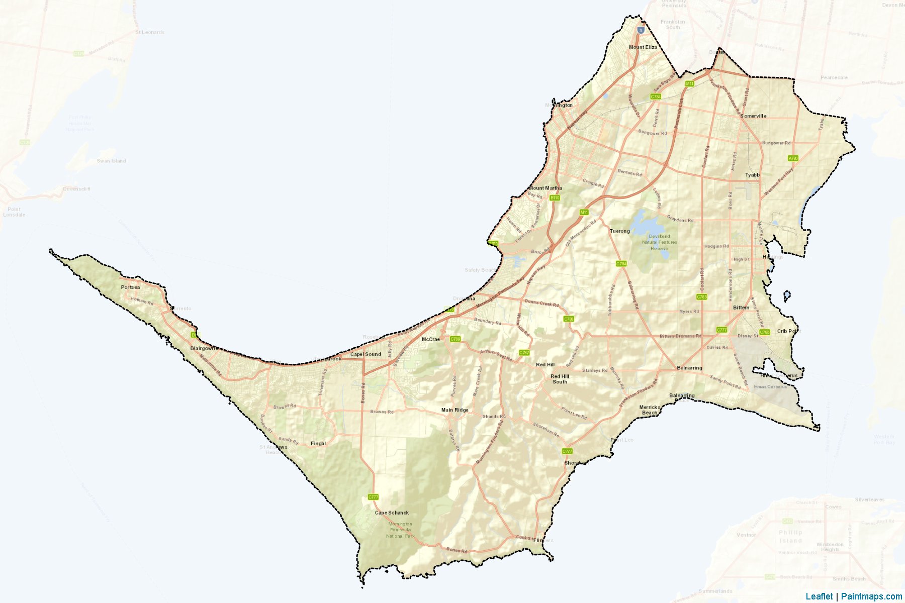 Muestras de recorte de mapas Mornington Peninsula (Victoria)-2