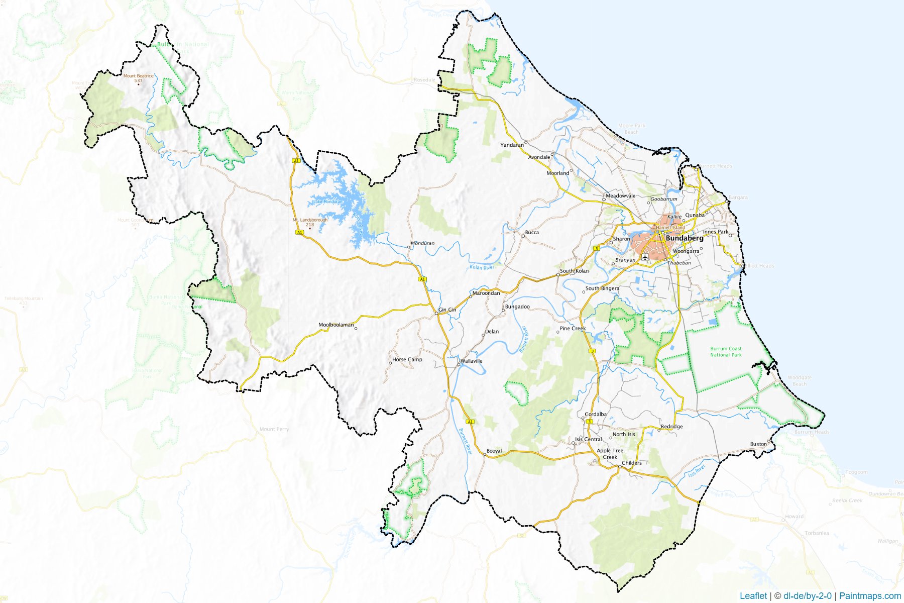 Muestras de recorte de mapas Bundaberg (Queensland)-1