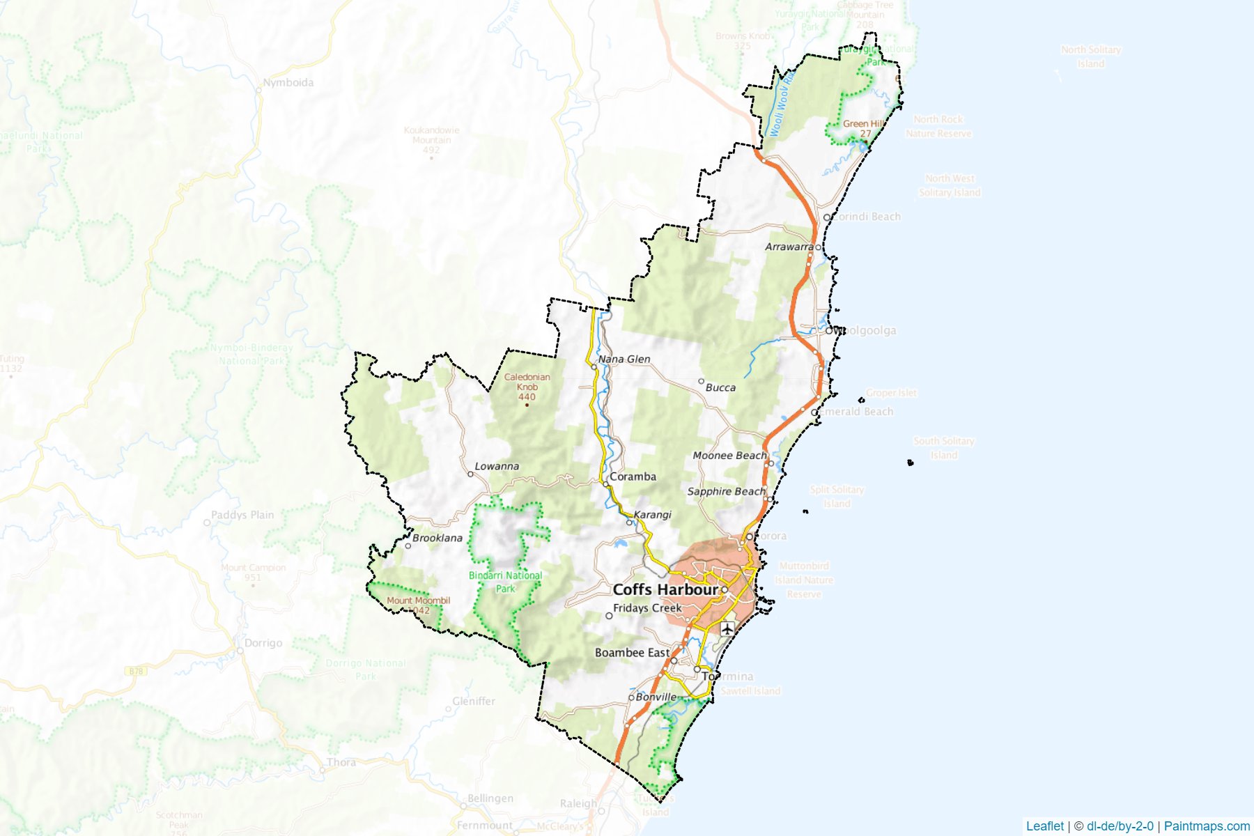 Muestras de recorte de mapas Coffs Harbour (New South Wales)-1