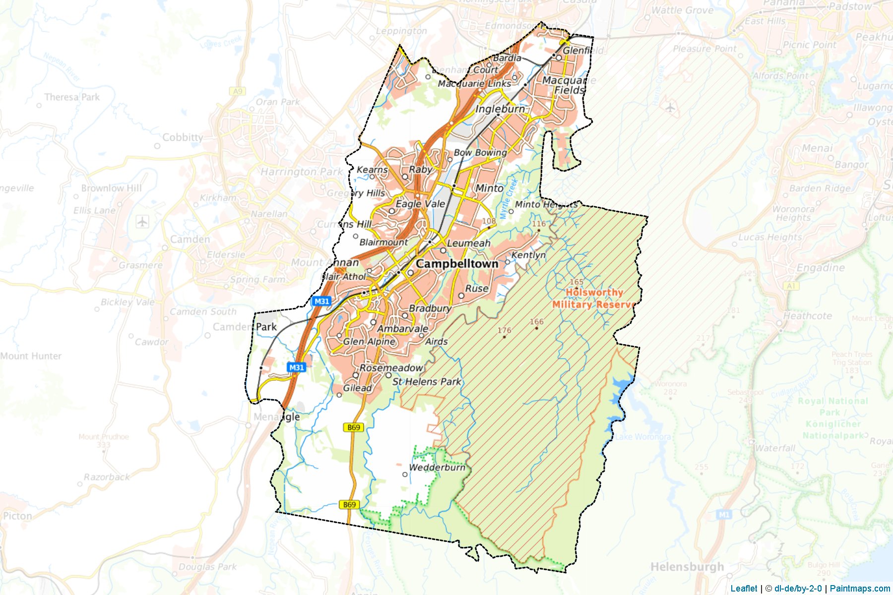 Sample maps of Campbelltown generated with map cropping (masking) tool.