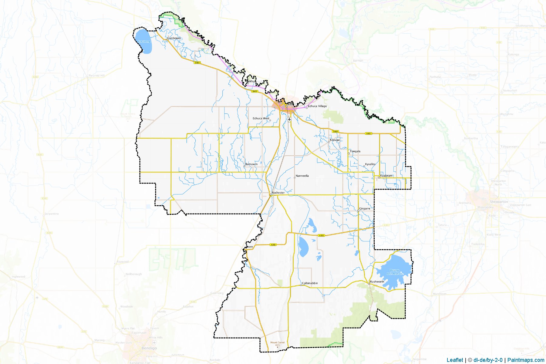 Sample maps of Campaspe generated with map cropping (masking) tool.