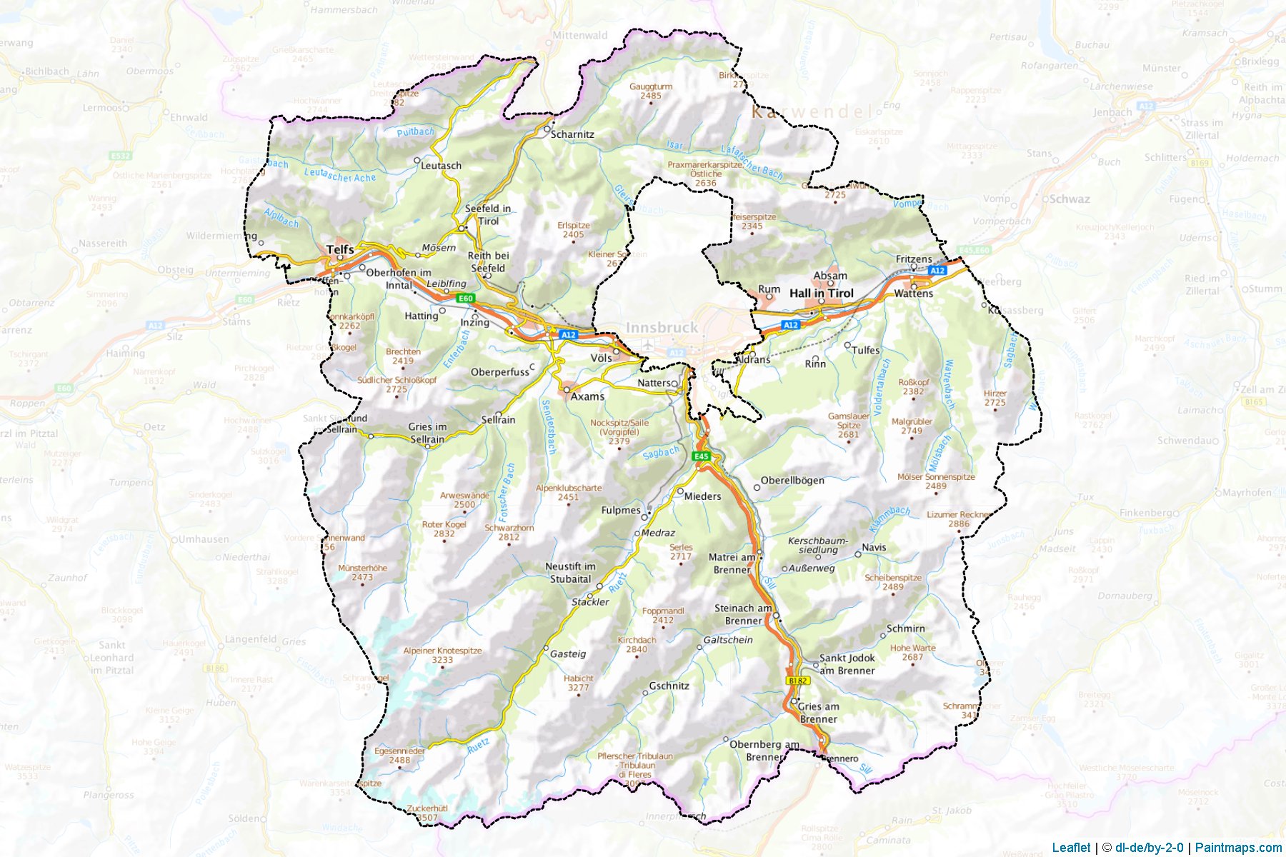 Innsbruck-Land Bölgesi (Tirol) Haritası Örnekleri-1