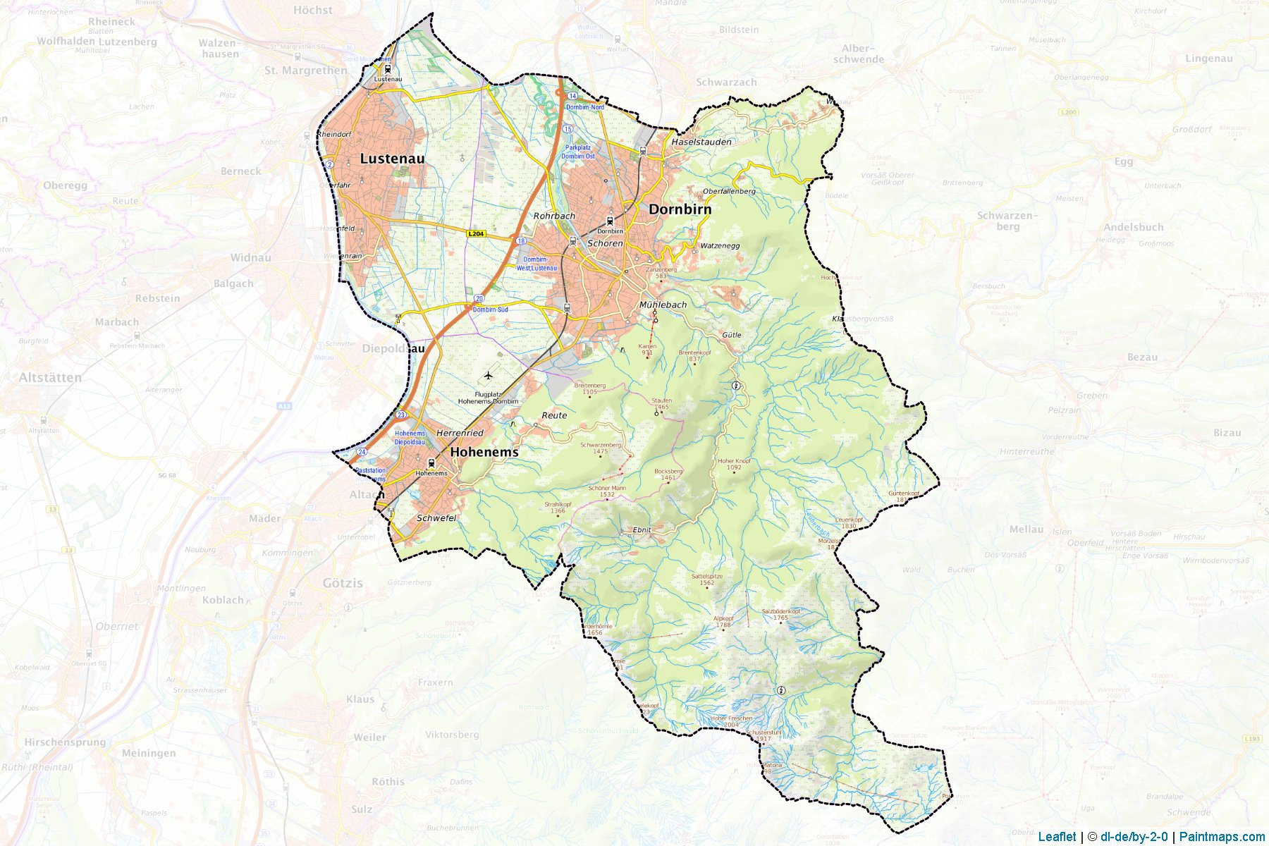 Muestras de recorte de mapas Dornbirn (Vorarlberg)-1