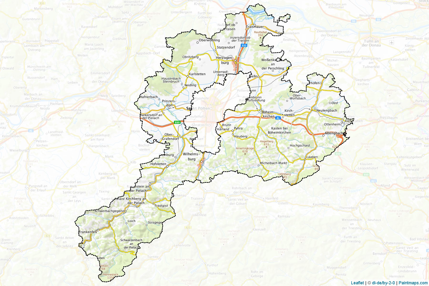 Muestras de recorte de mapas Sankt Pölten - Land (Niederösterreich)-1