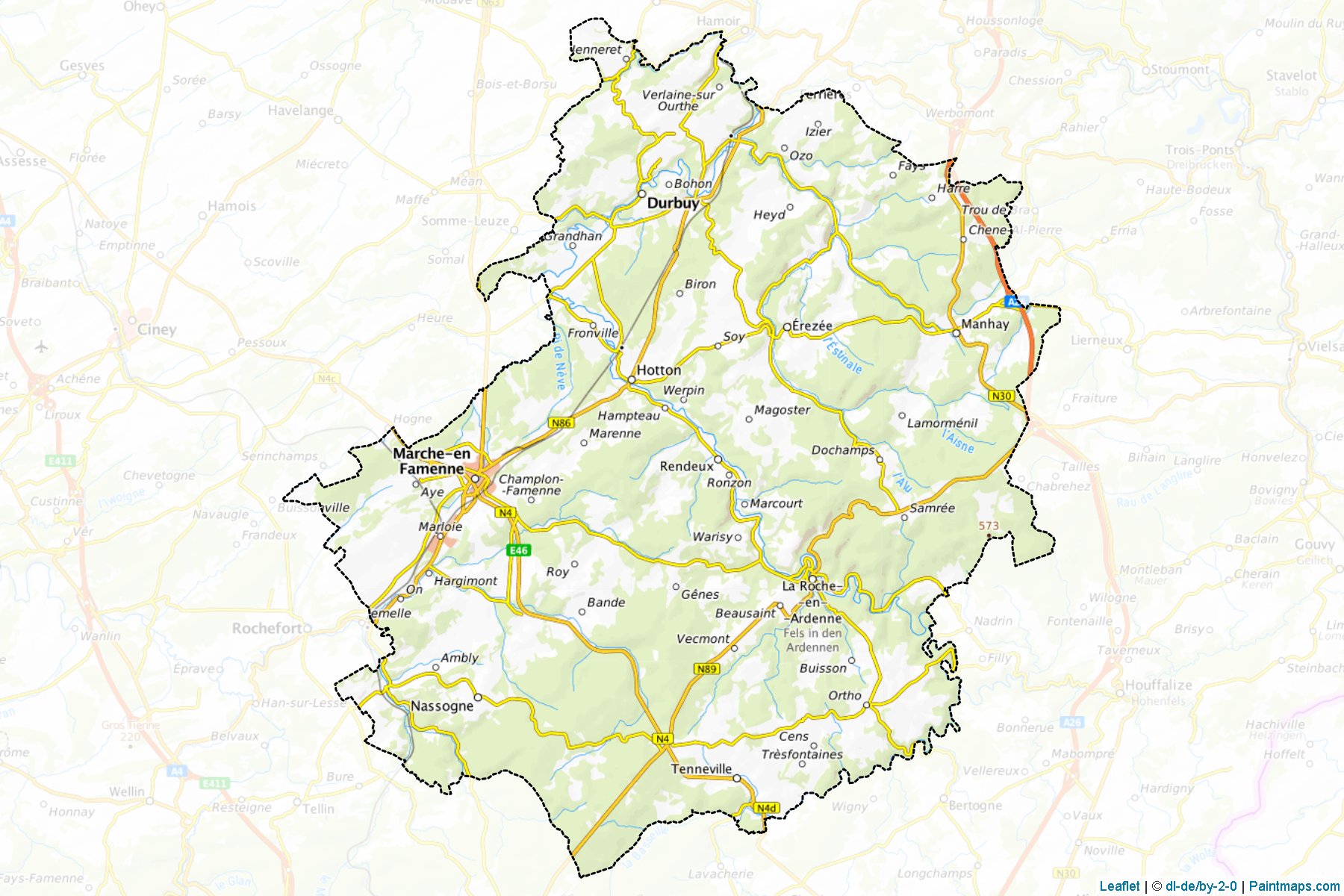 Muestras de recorte de mapas Marche-en-Famenne (Luxembourg)-1