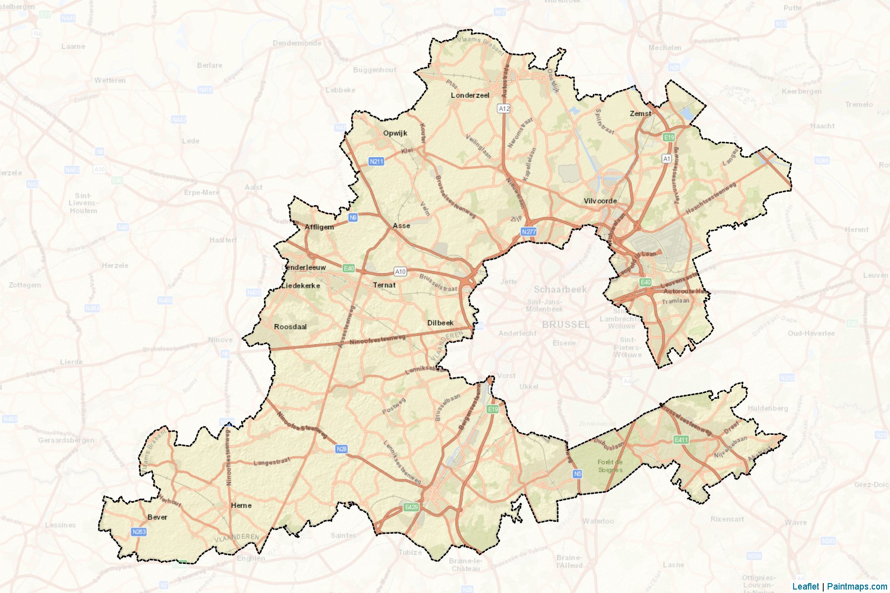 Muestras de recorte de mapas Halle-Vilvoorde (Vlaams-Brabant)-2