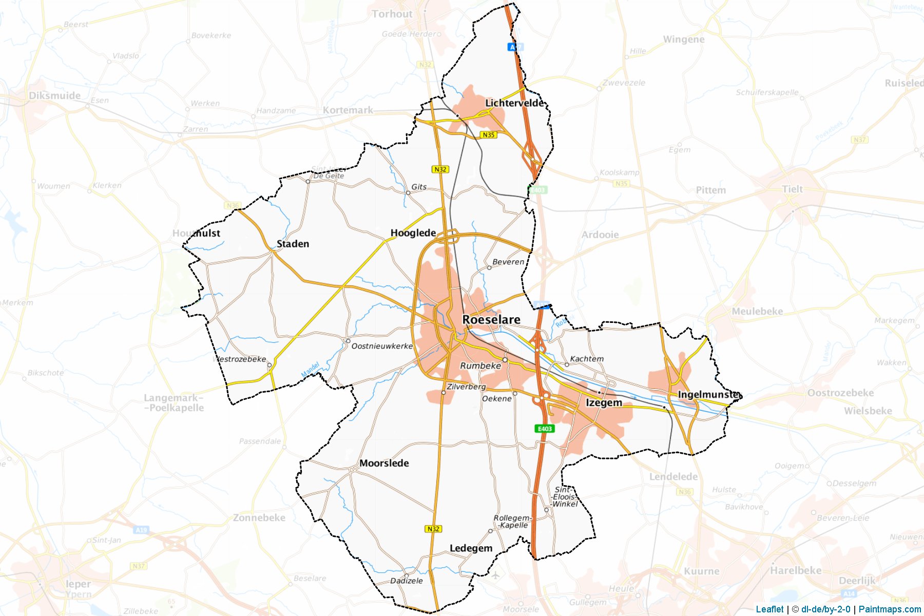 Muestras de recorte de mapas Roeselare (West-Vlaanderen)-1