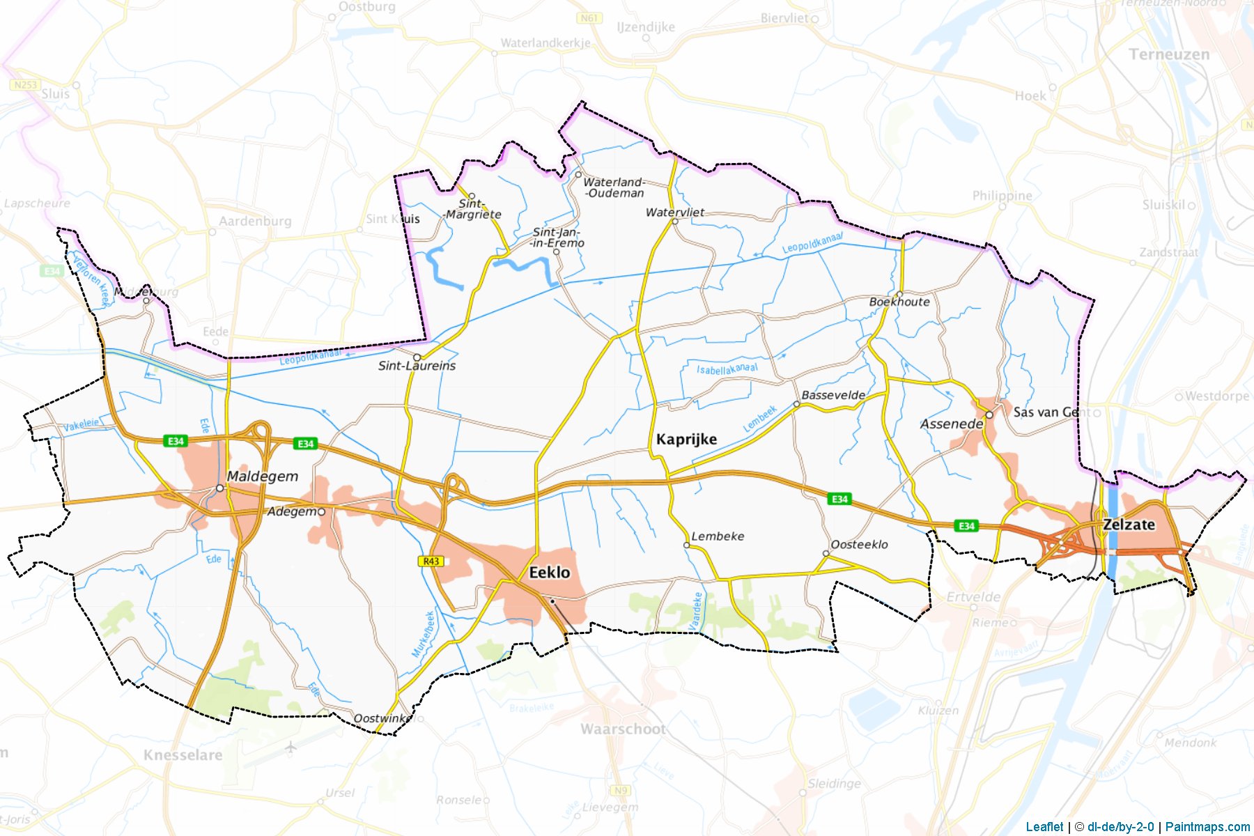 Muestras de recorte de mapas Eeklo (Oost-Vlaanderen)-1