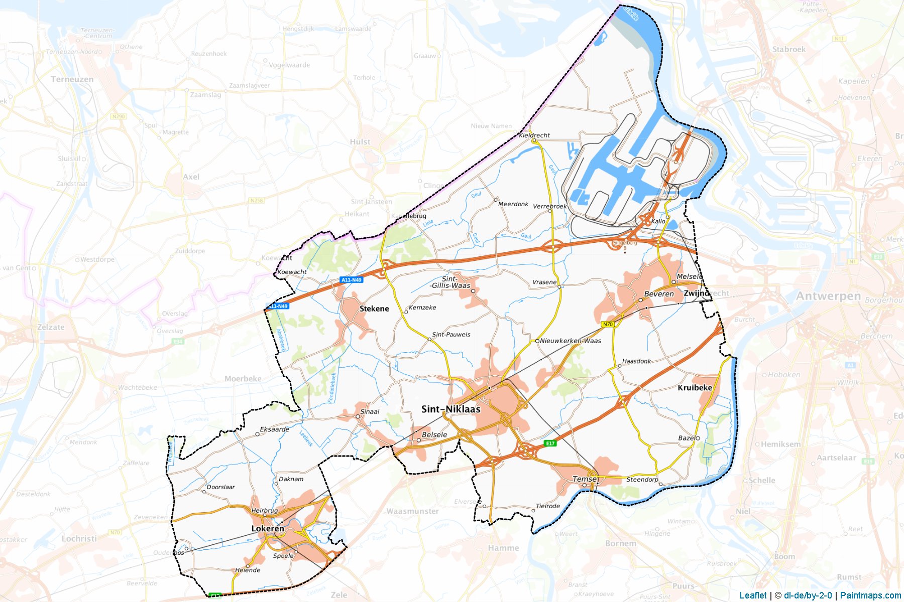 Muestras de recorte de mapas Sint-Niklaas (Oost-Vlaanderen)-1