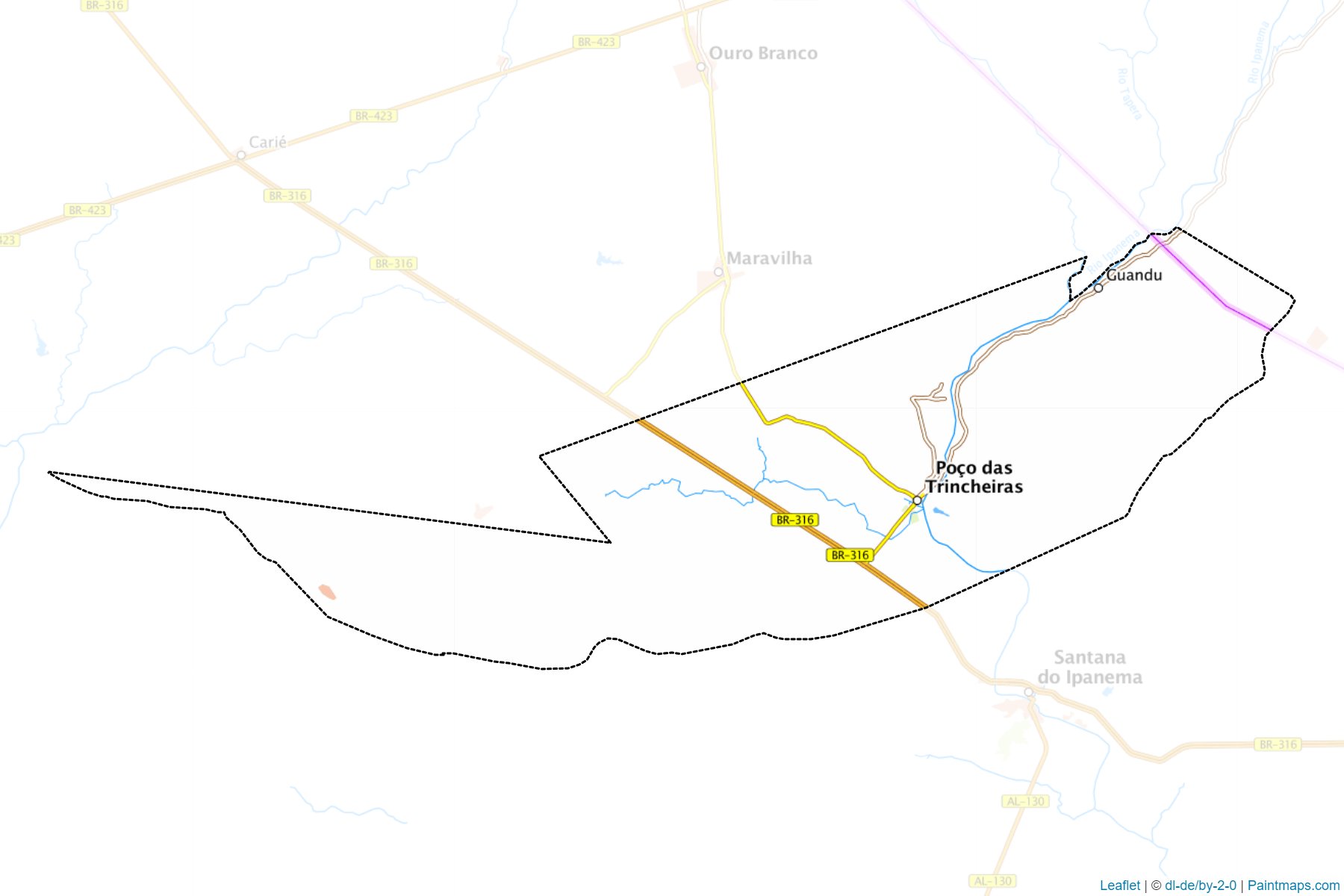 Muestras de recorte de mapas Poco das Trincheiras (Alagoas)-1