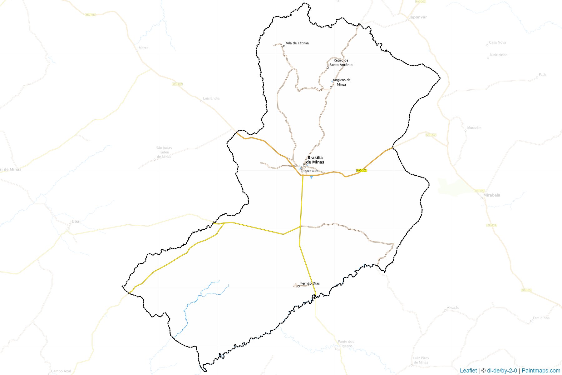 Muestras de recorte de mapas Brasilia de Minas (Minas Gerais)-1