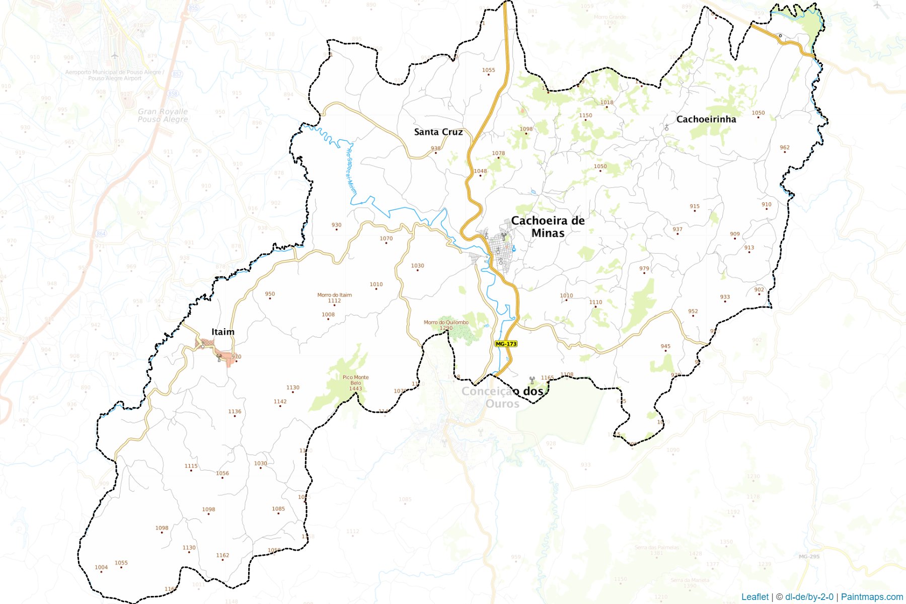 Muestras de recorte de mapas Cachoeira de Minas (Minas Gerais)-1