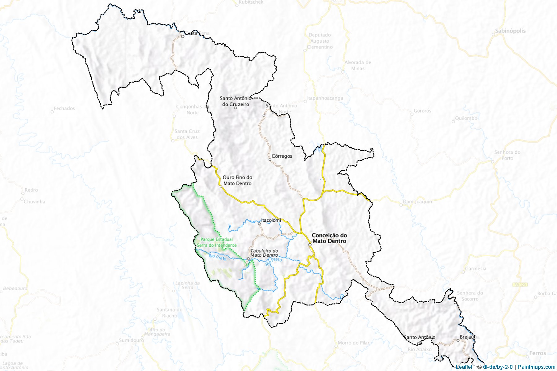 Muestras de recorte de mapas Conceicao do Mato Dentro (Minas Gerais)-1