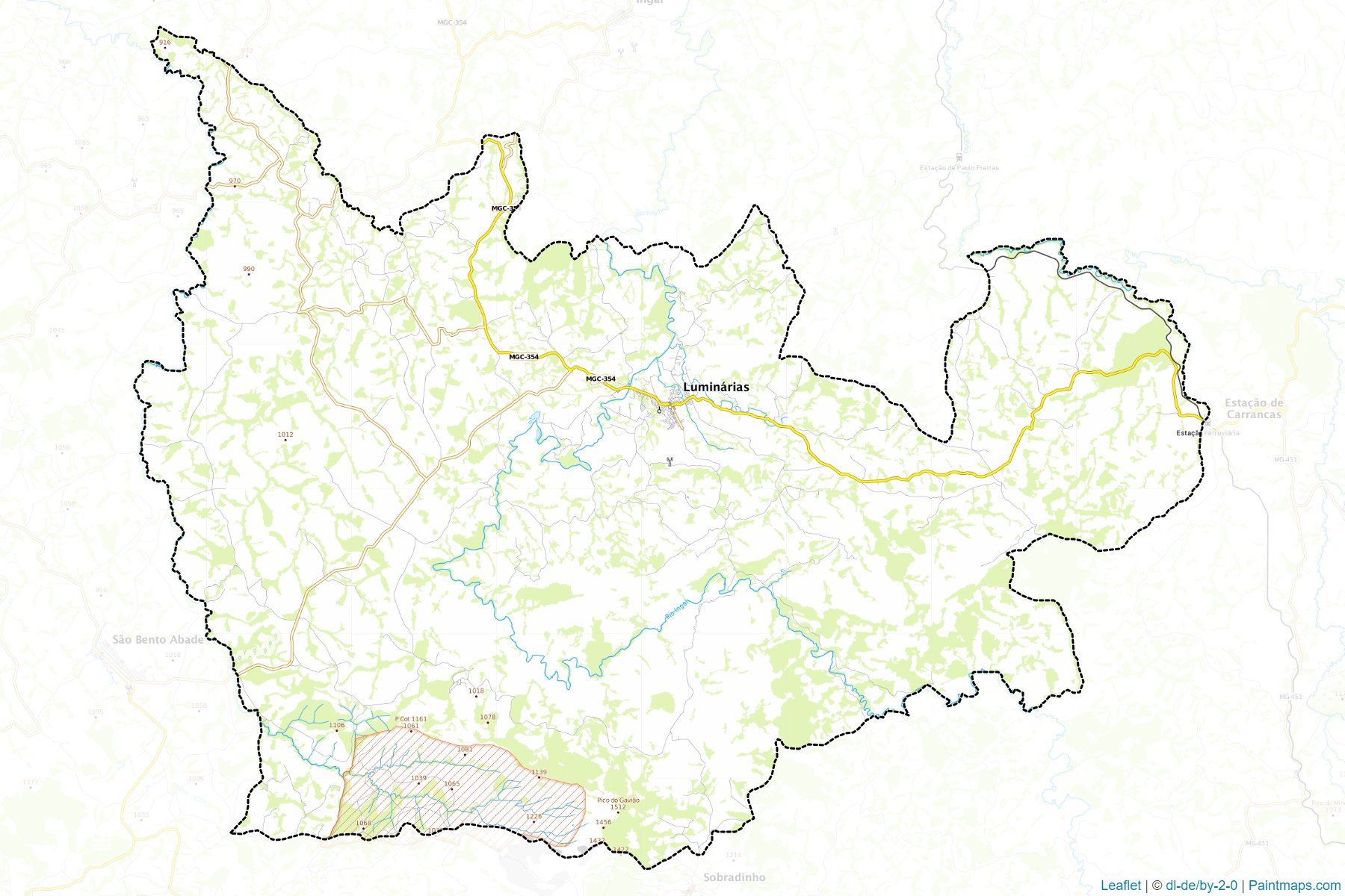 Muestras de recorte de mapas Luminarias (Minas Gerais)-1