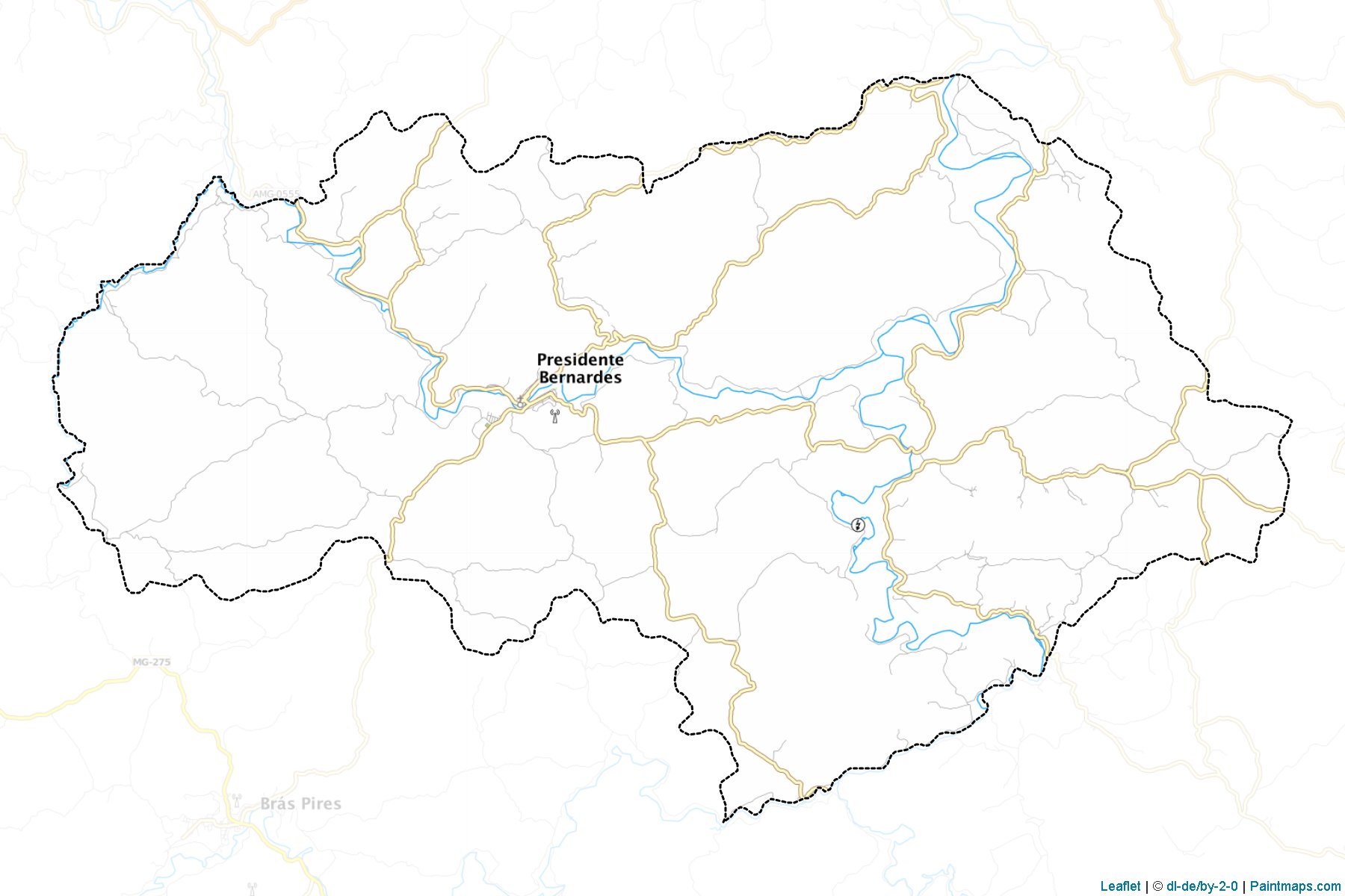 Muestras de recorte de mapas Presidente Bernardes (Minas Gerais)-1