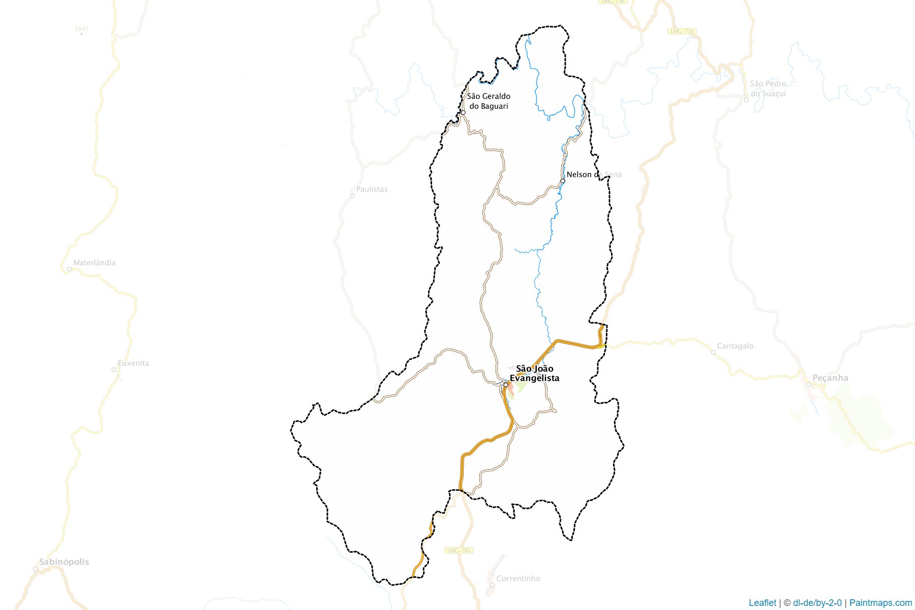 Muestras de recorte de mapas Sao Joao Evangelista (Minas Gerais)-1