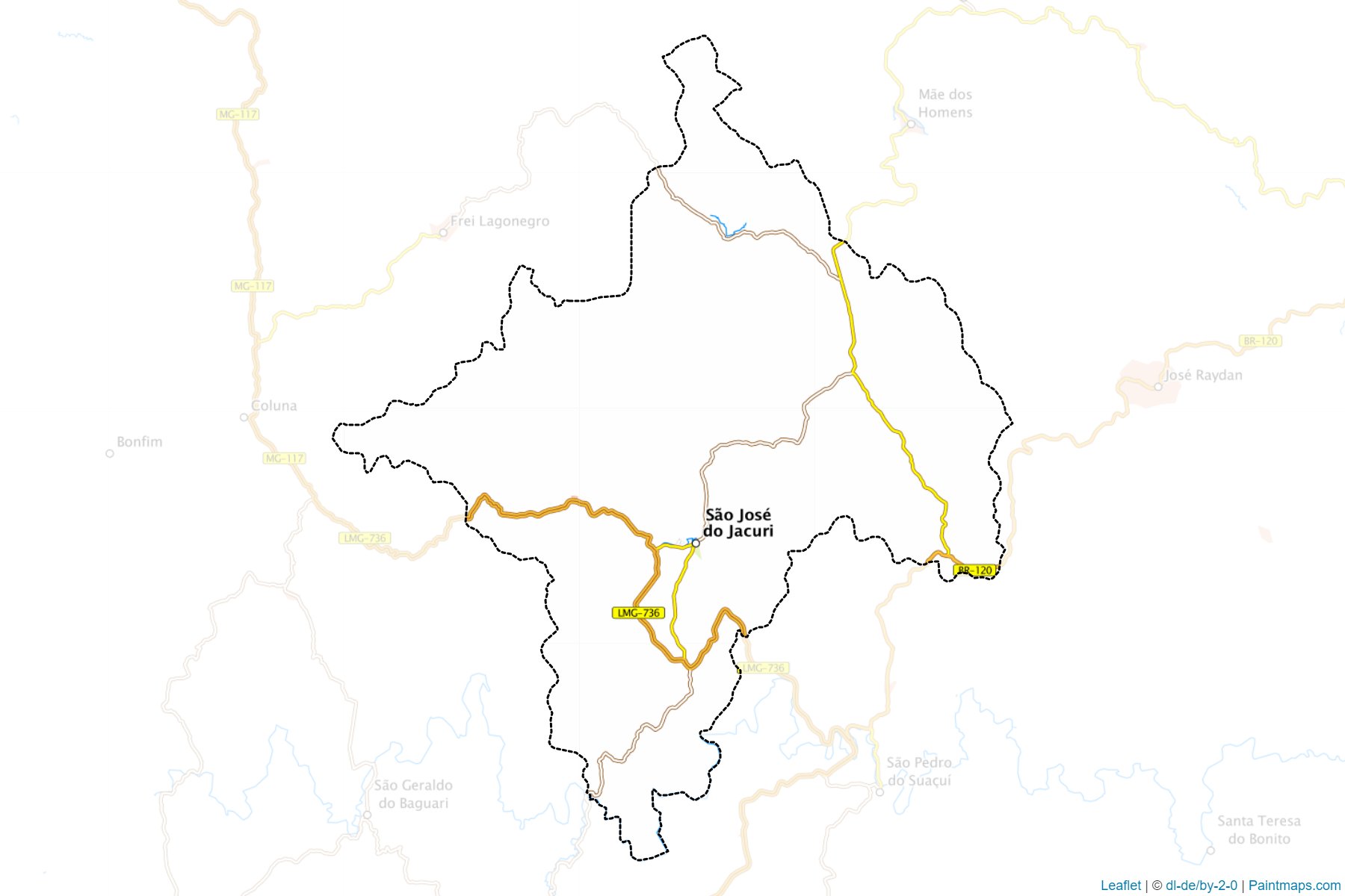 Muestras de recorte de mapas Sao Jose do Jacuri (Minas Gerais)-1