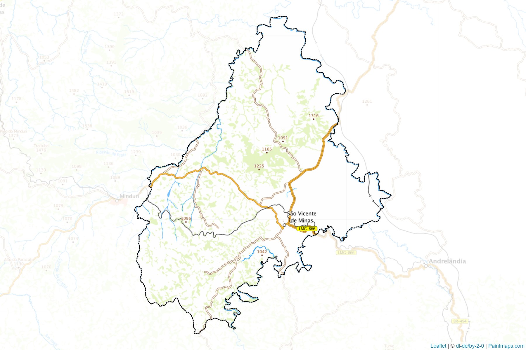 Muestras de recorte de mapas Sao Vicente de Minas (Minas Gerais)-1