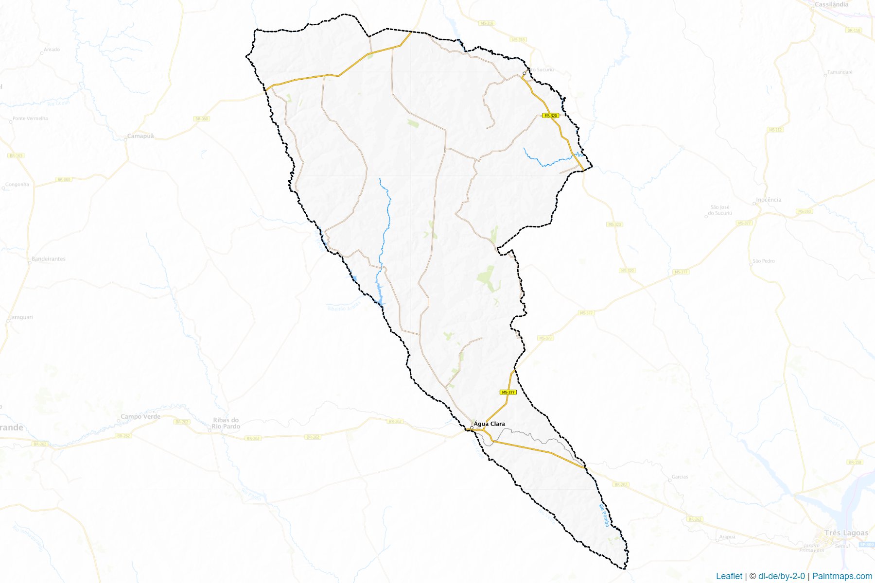 Muestras de recorte de mapas Agua Clara (Mato Grosso Do Sul)-1