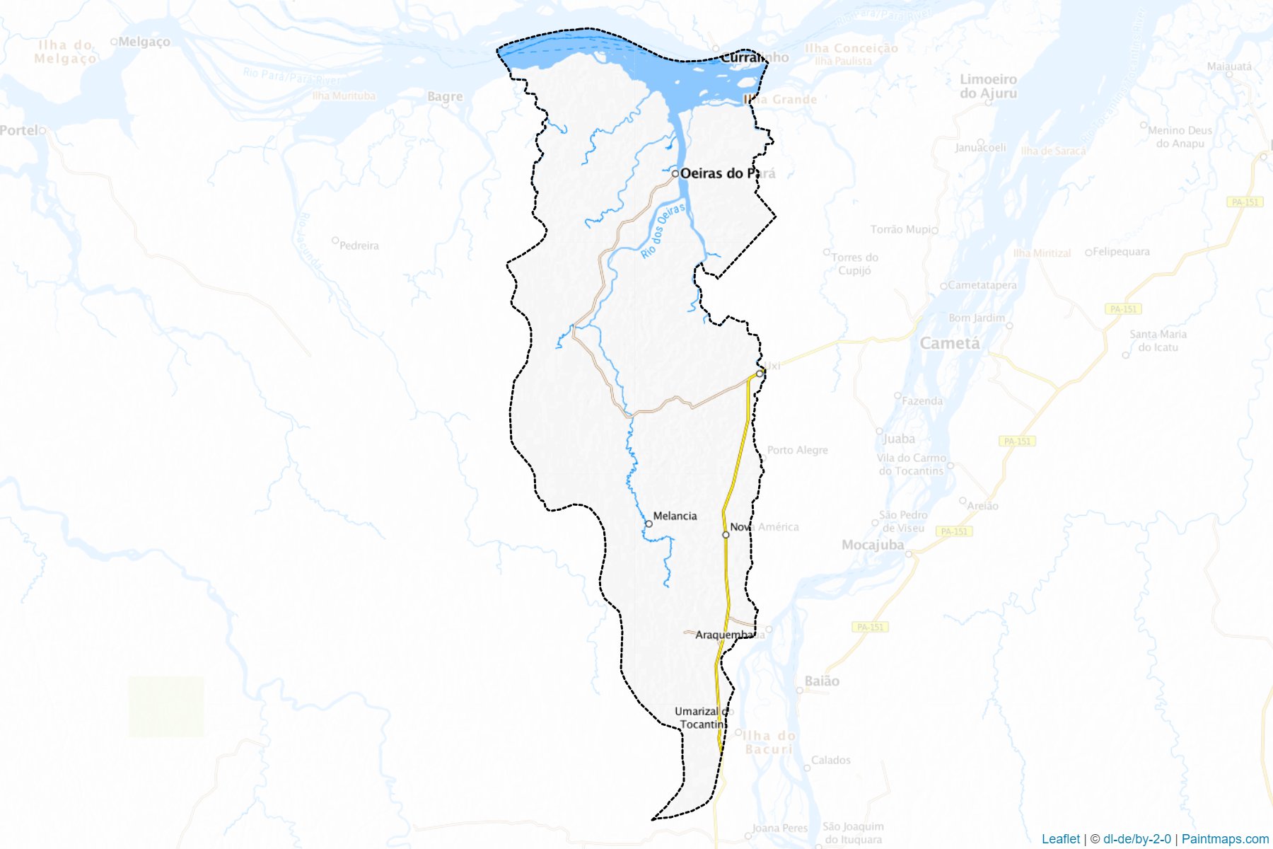 Muestras de recorte de mapas Oeiras do Para (Para)-1