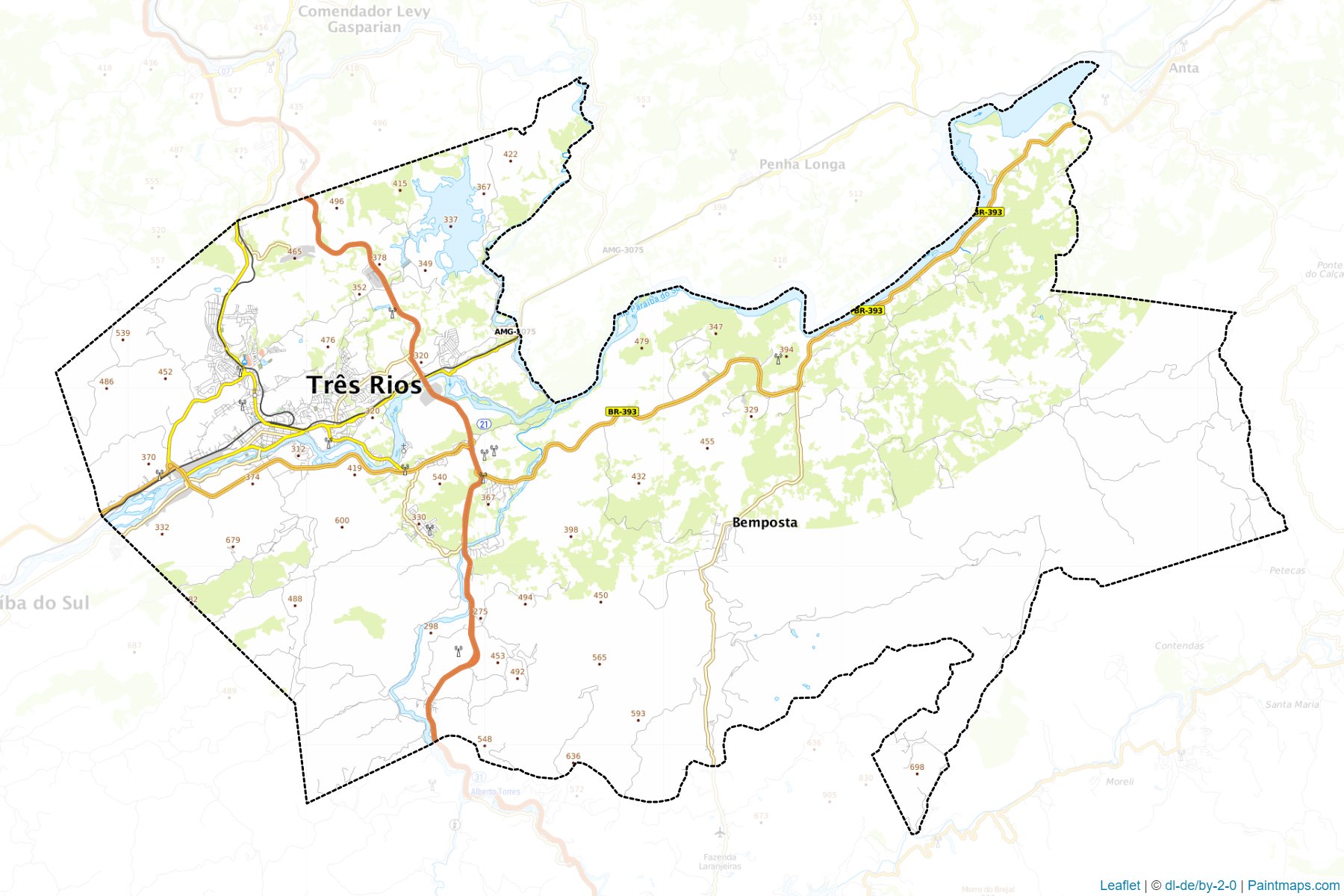 Muestras de recorte de mapas Tres Rios (Rio De Janeiro)-1