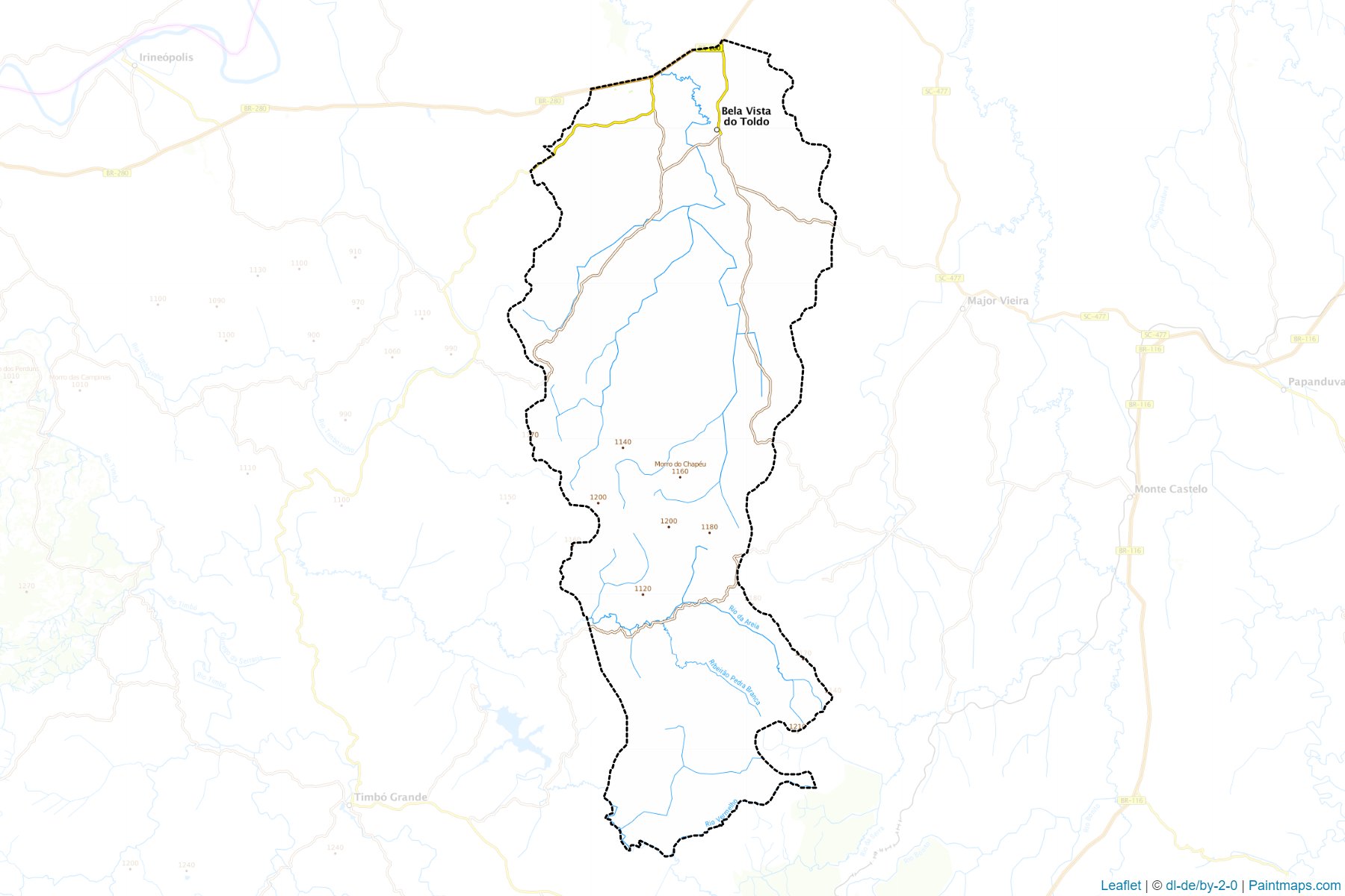 Muestras de recorte de mapas Bela Vista do Toldo (Santa Catarina)-1