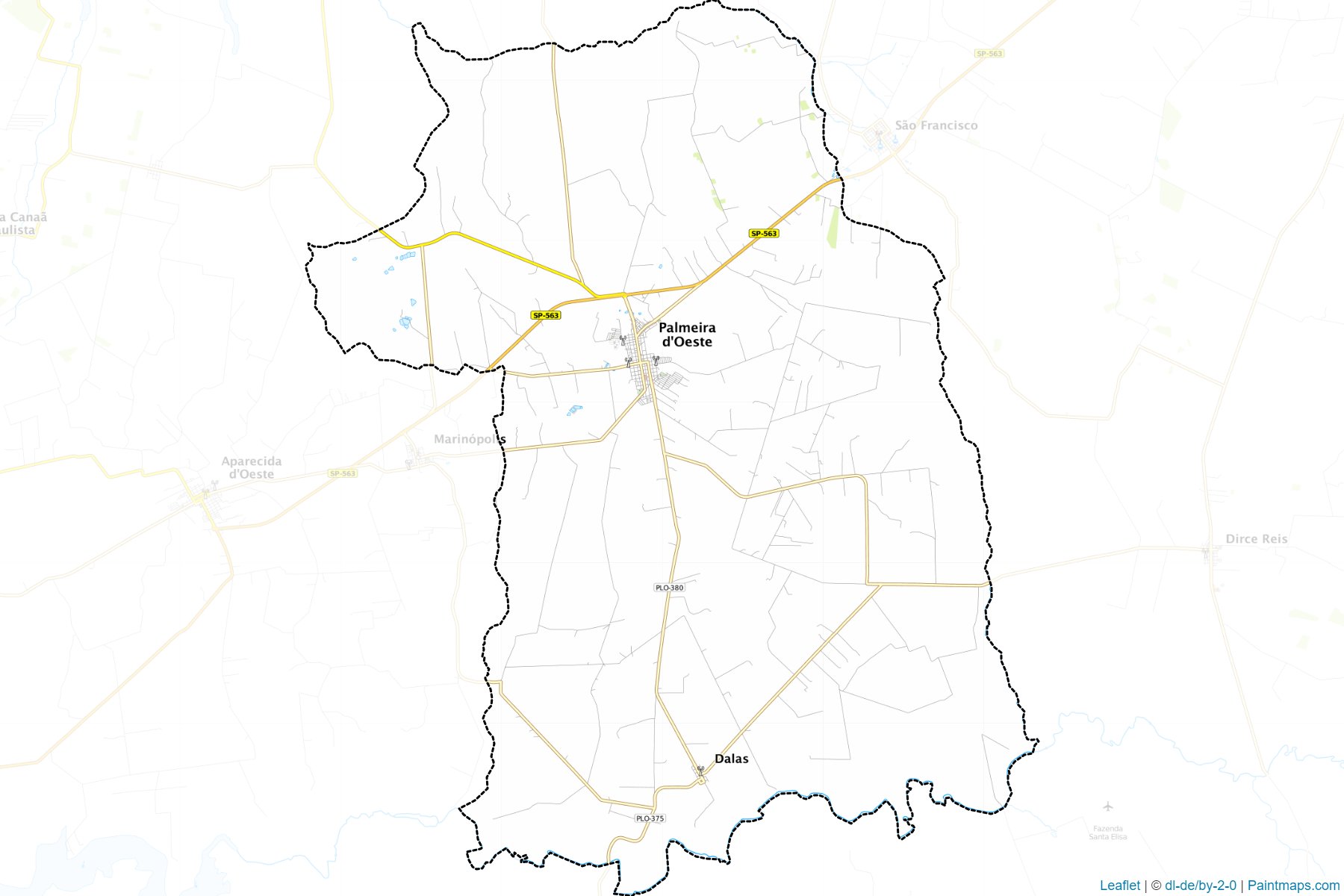 Muestras de recorte de mapas Palmeira d'Oeste (Sao Paulo)-1