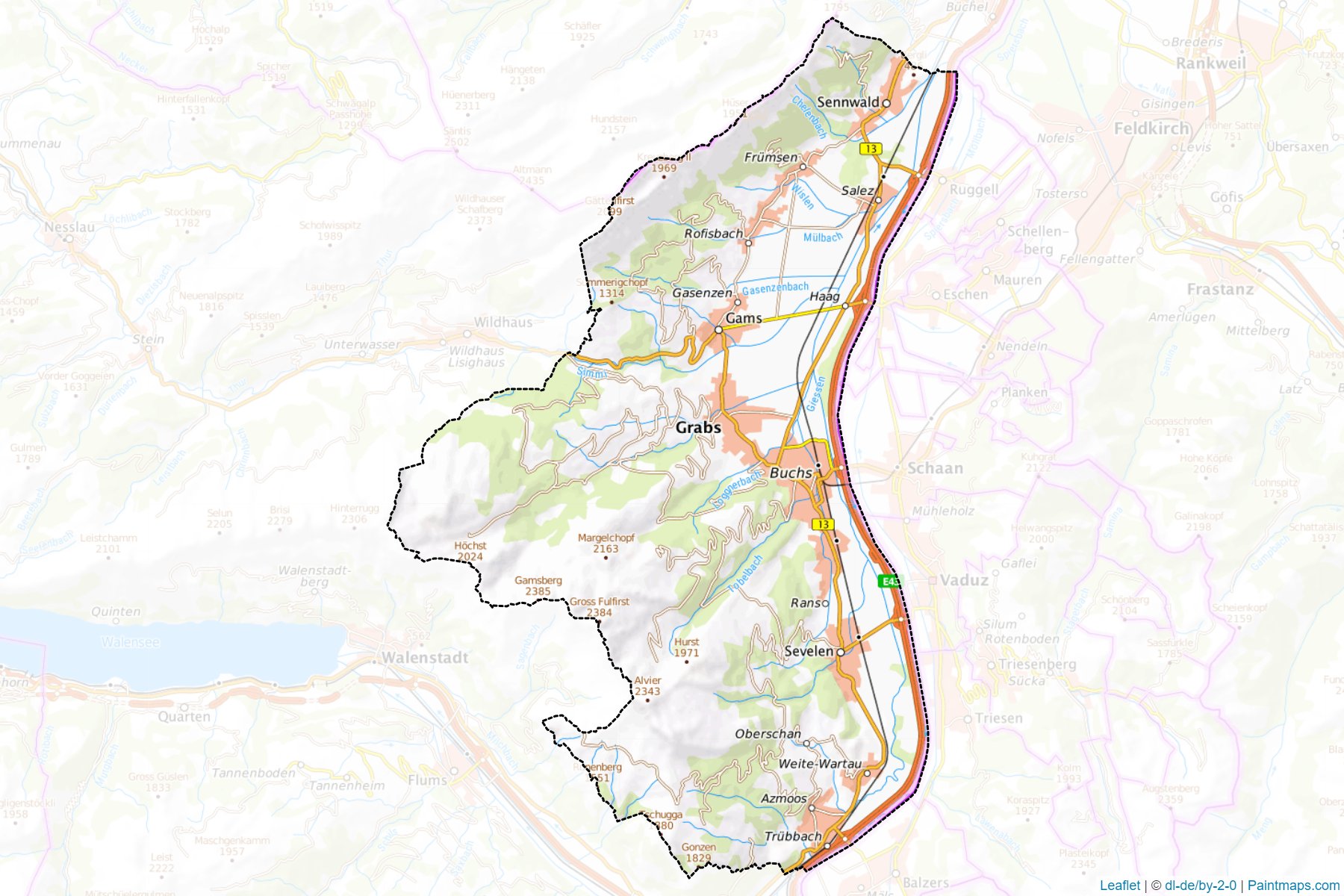 Muestras de recorte de mapas Werdenberg (Saint Gallen)-1