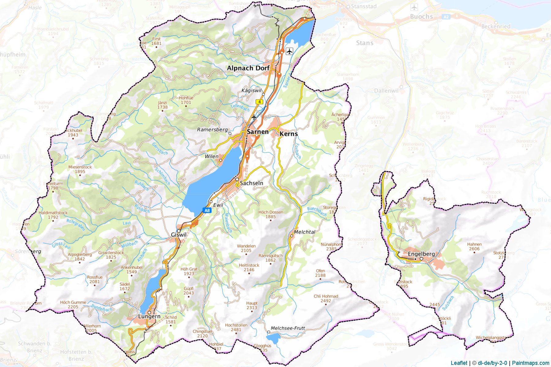 Muestras de recorte de mapas Obwalden (unincorporated) (Obwalden)-1