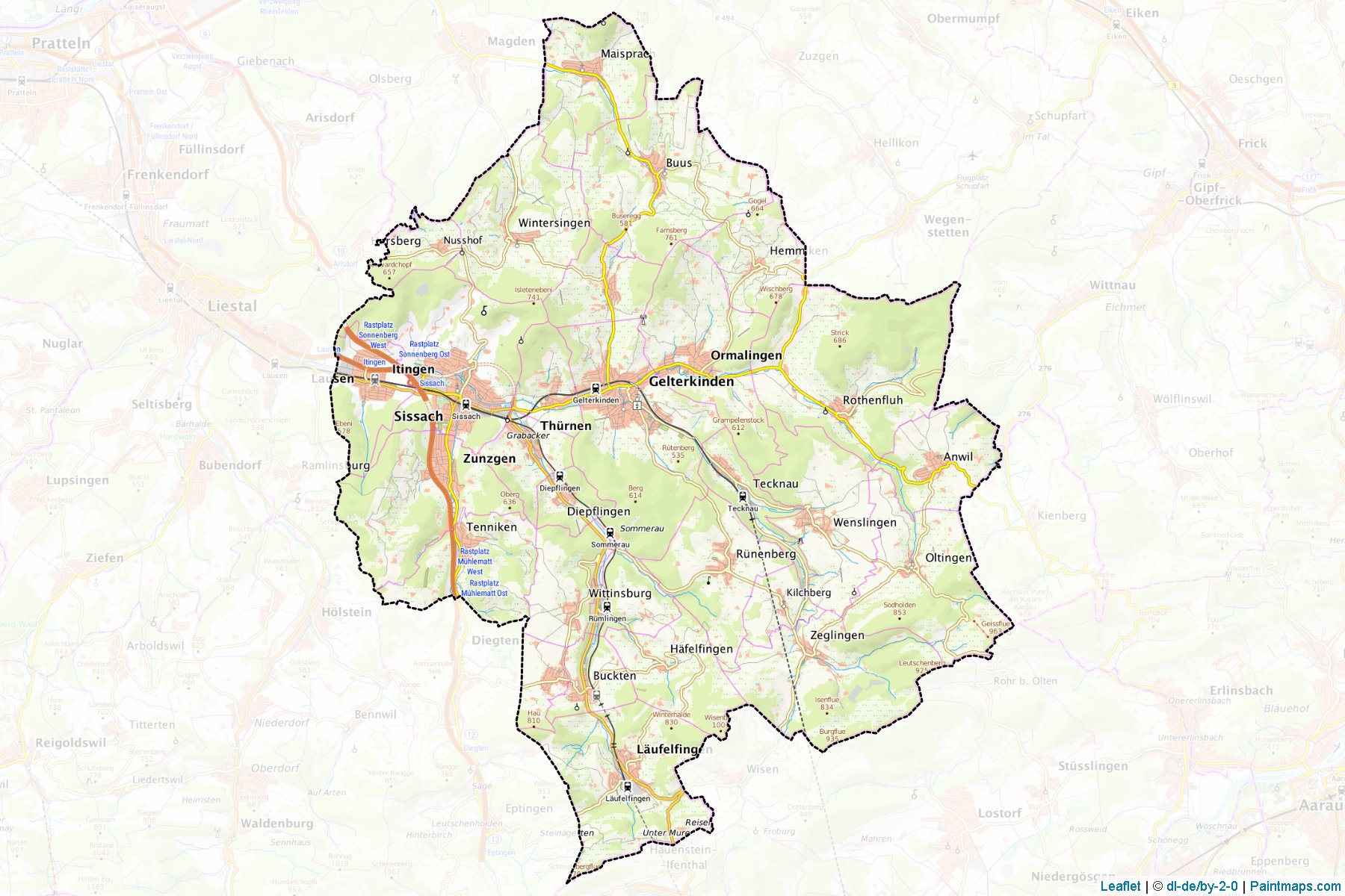 Muestras de recorte de mapas Sissach (Basel-Country)-1