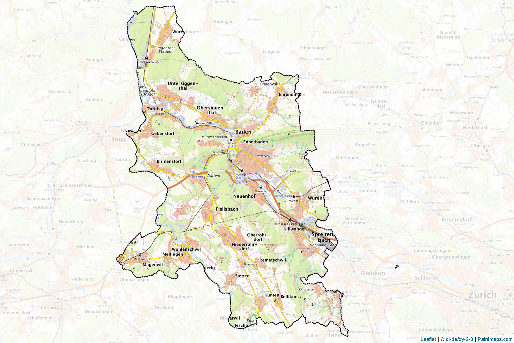 Muestras de recorte de mapas Baden (Aargau)-1