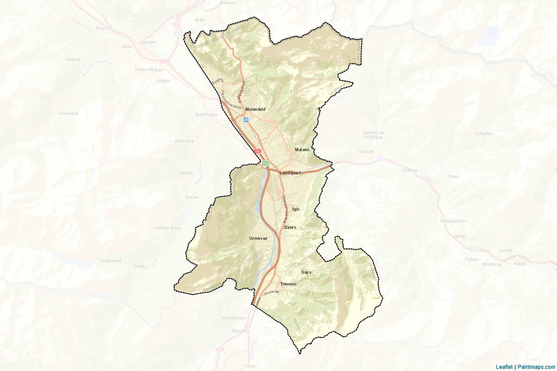 Muestras de recorte de mapas Landquart (Graubunden)-2