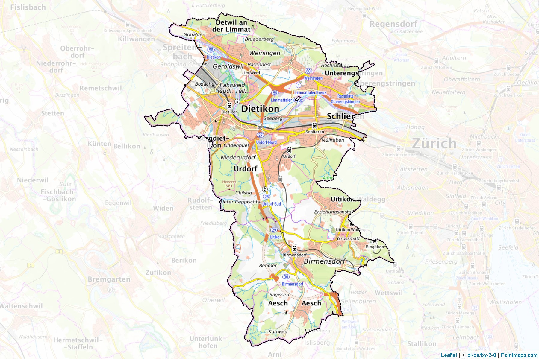 Muestras de recorte de mapas Dietikon (Zurich)-1