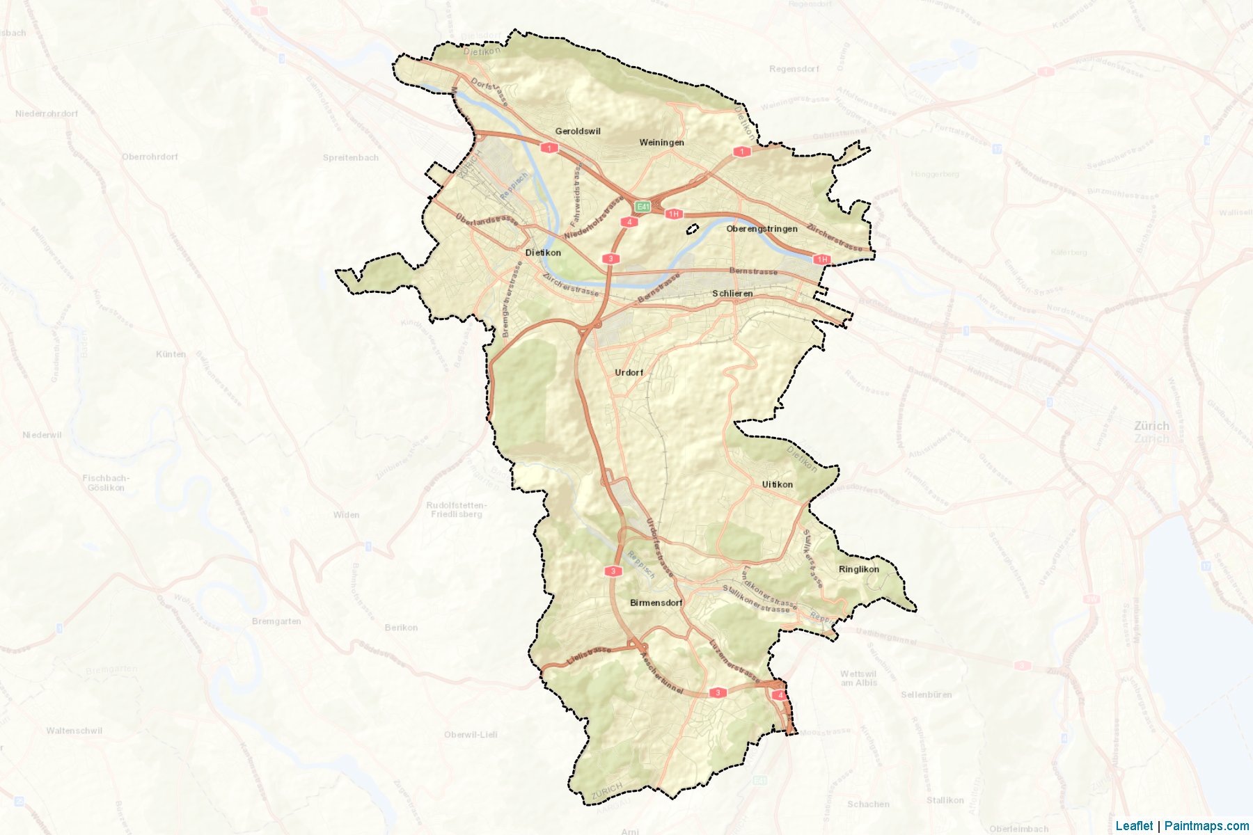 Muestras de recorte de mapas Dietikon (Zurich)-2