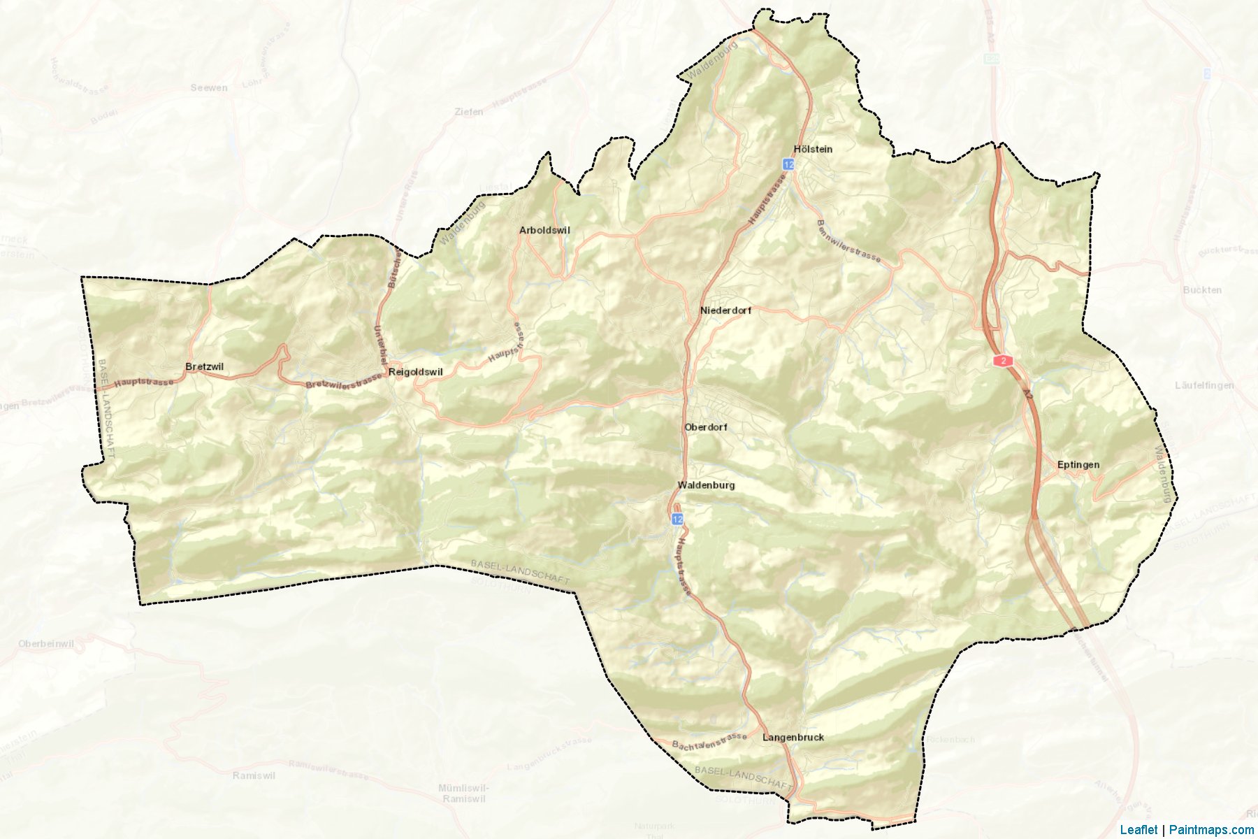 Muestras de recorte de mapas Waldenburg (Basel-Country)-2