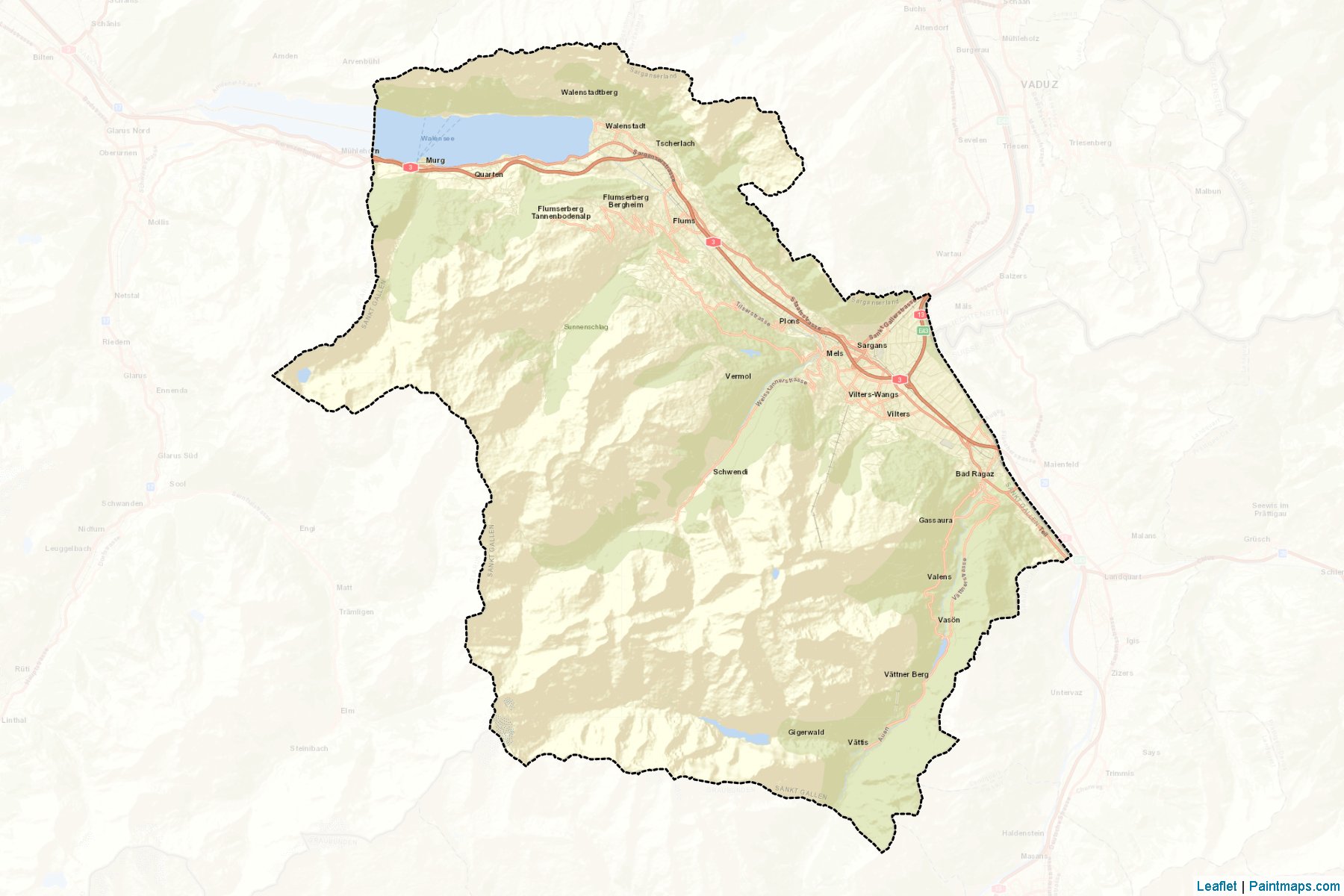 Muestras de recorte de mapas Sarganserland (Saint Gallen)-2