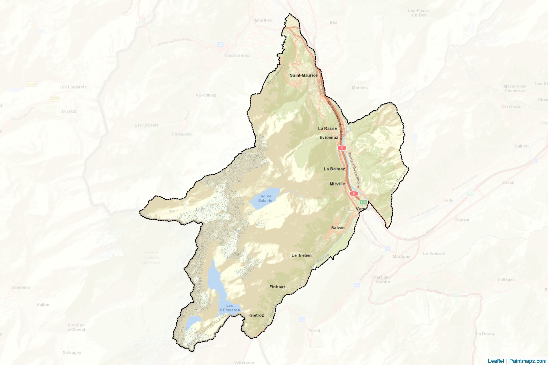 Muestras de recorte de mapas Saint-Maurice (Valais)-2