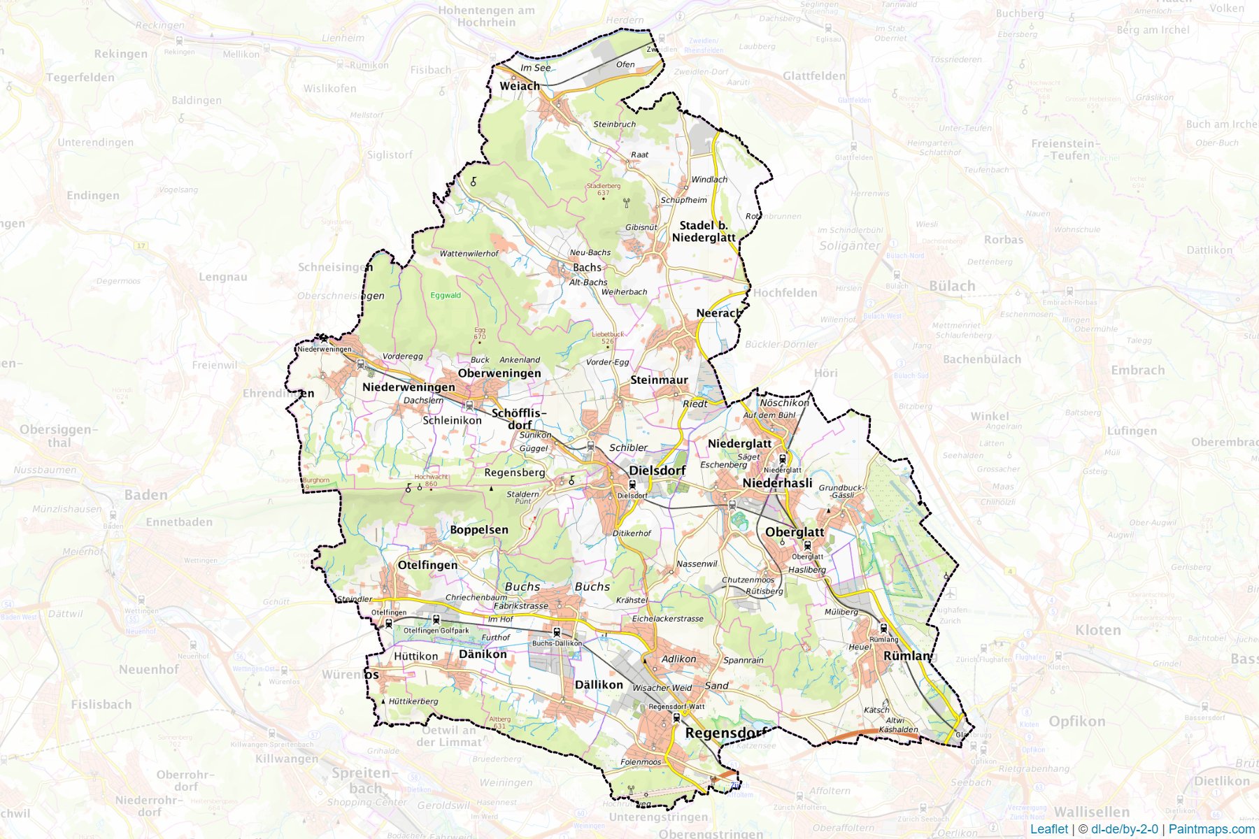 Muestras de recorte de mapas Dielsdorf (Zurich)-1