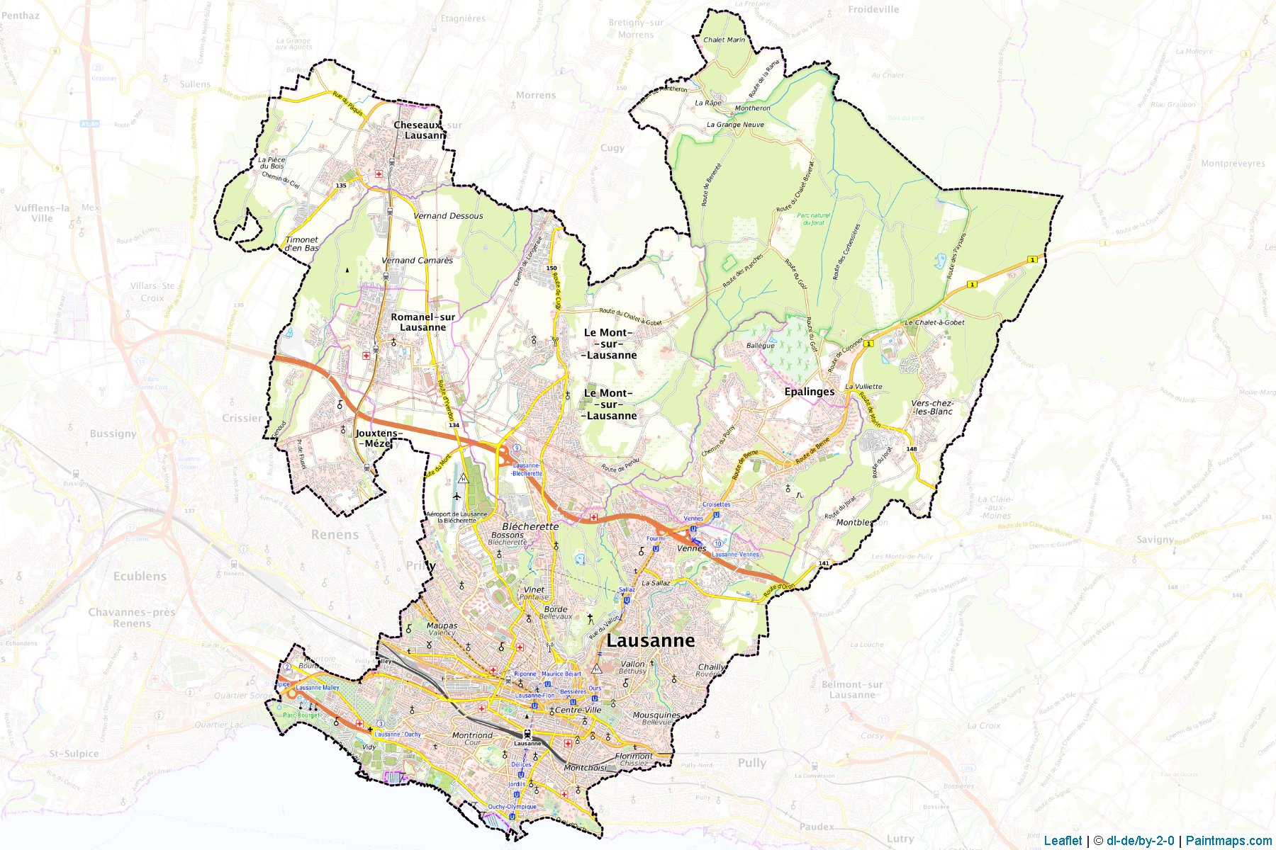 Muestras de recorte de mapas Lausanne (Vaud)-1