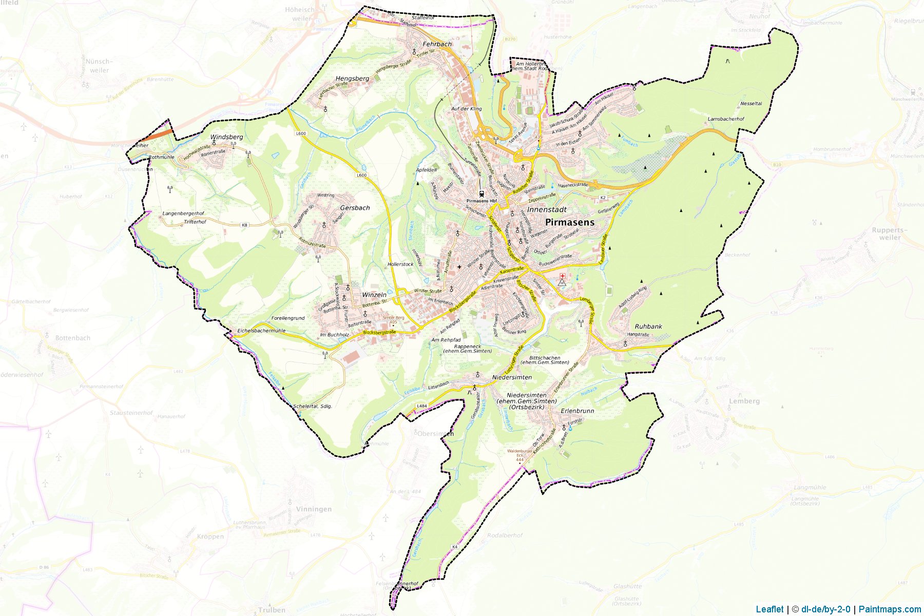 Muestras de recorte de mapas Pirmasens (Rhineland-Palatinate)-1