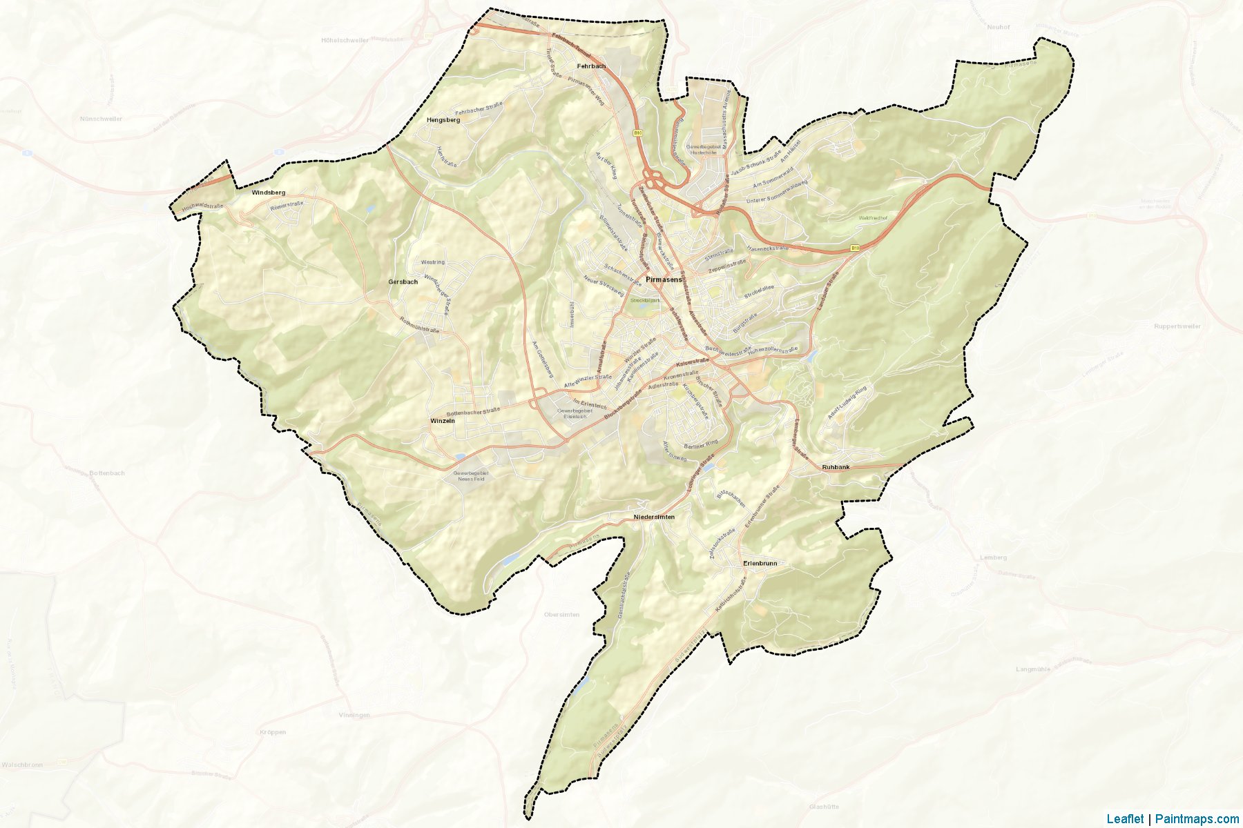 Muestras de recorte de mapas Pirmasens (Rhineland-Palatinate)-2