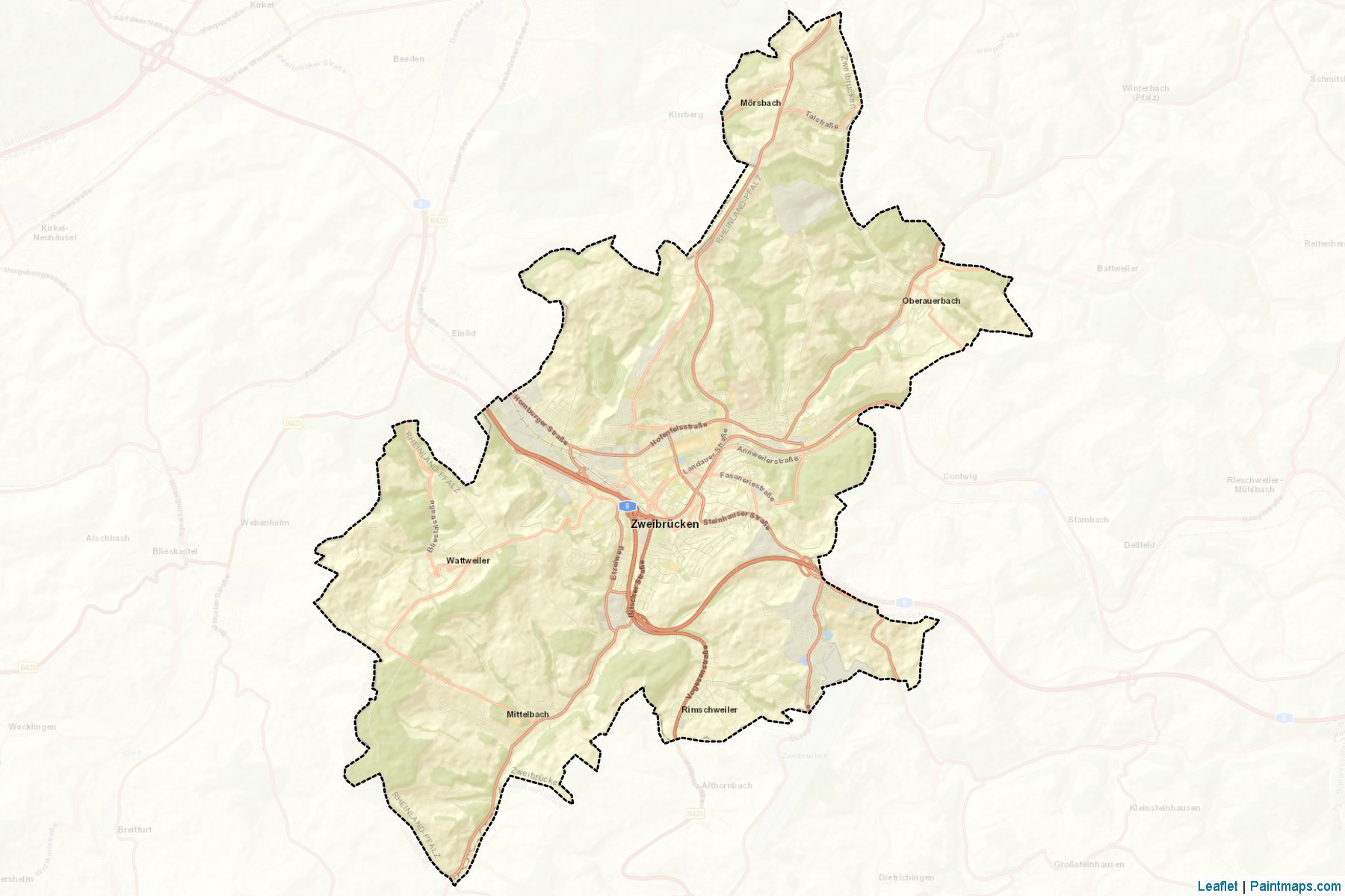 Muestras de recorte de mapas Zweibrücken (Rhineland-Palatinate)-2