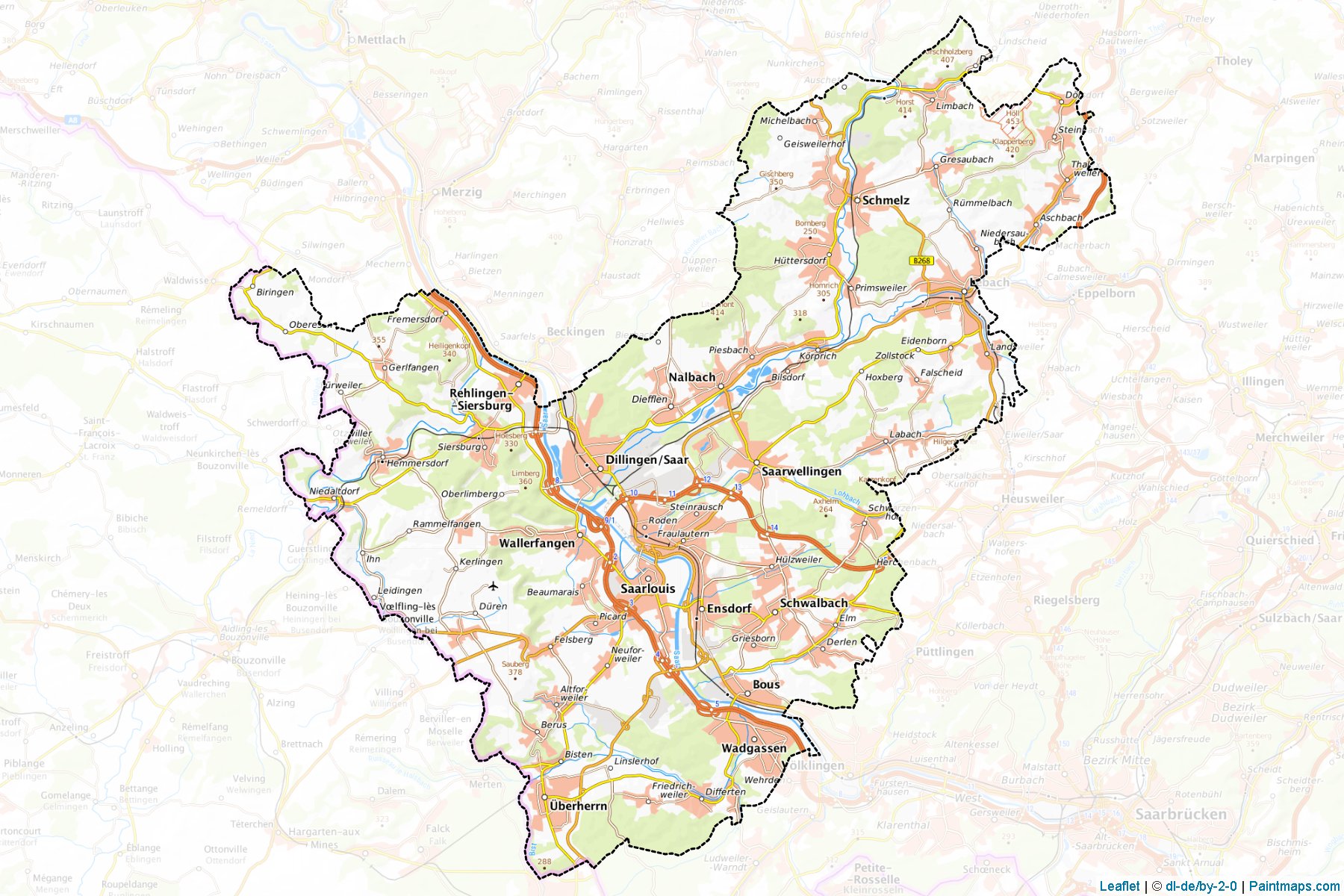 Muestras de recorte de mapas Saarlouis (Saarland)-1