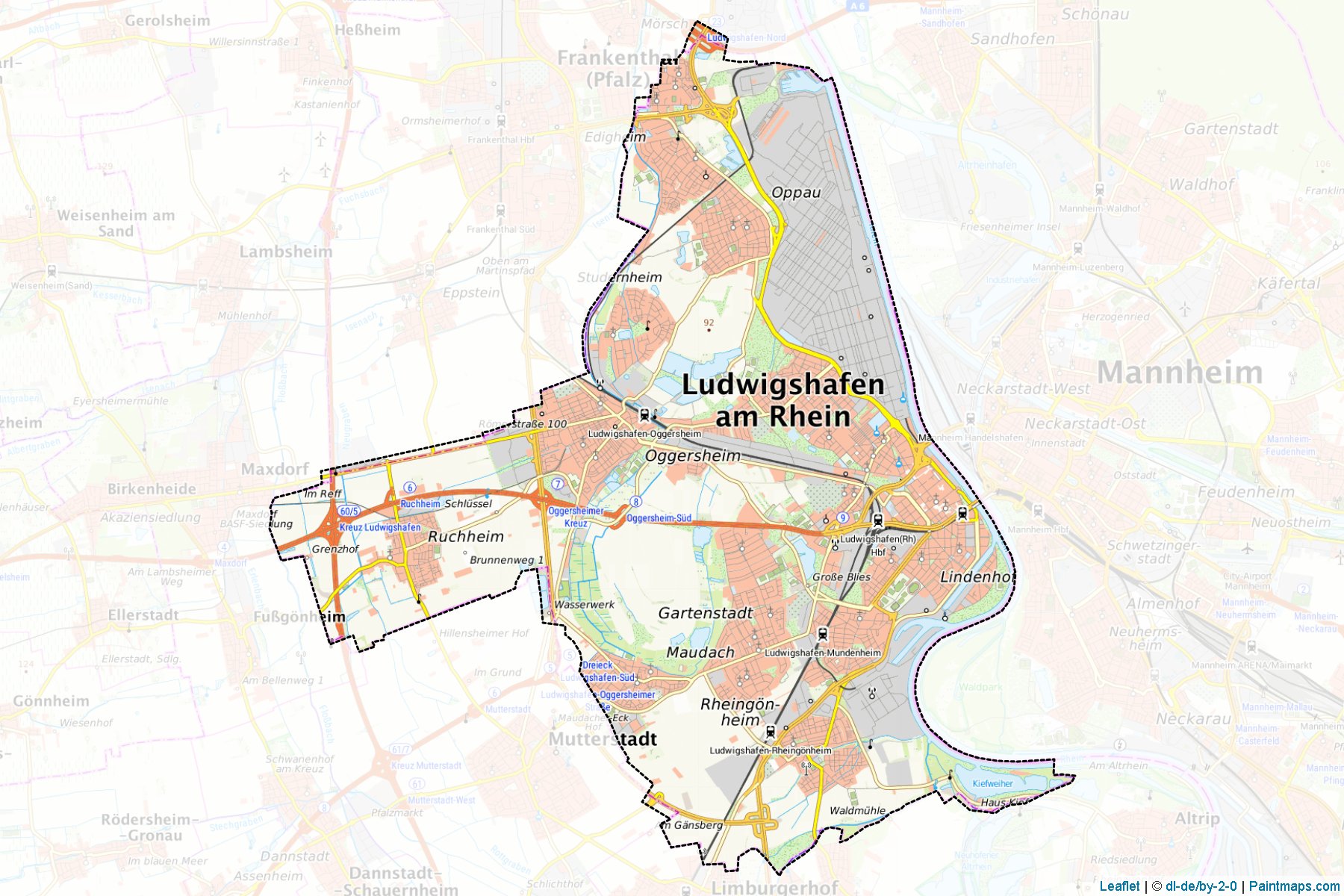 Ludwigshafen am Rhein (Rhineland-Palatinate) Map Cropping Samples-1