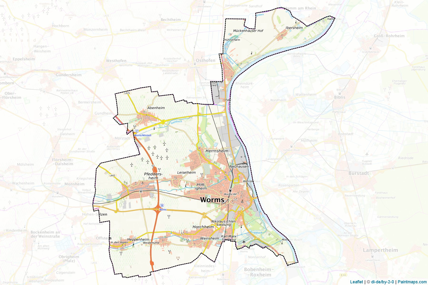 Muestras de recorte de mapas Worms (Rhineland-Palatinate)-1