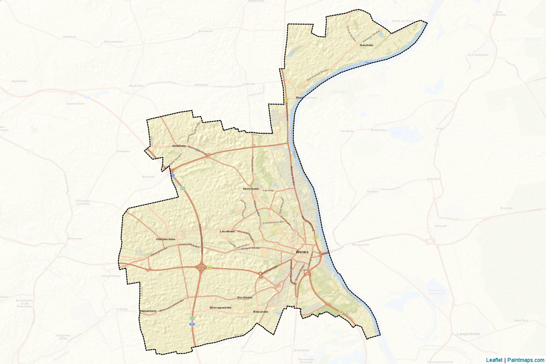 Muestras de recorte de mapas Worms (Rhineland-Palatinate)-2