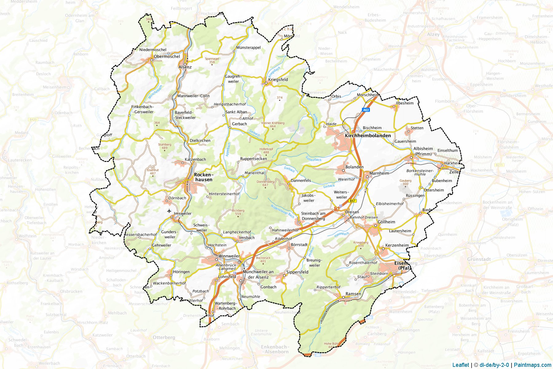 Muestras de recorte de mapas Donnersbergkreis (Rhineland-Palatinate)-1