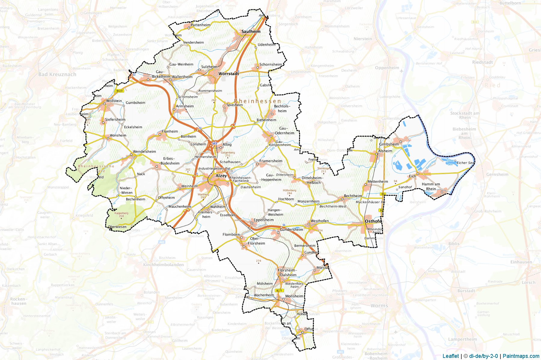 Muestras de recorte de mapas Alzey-Worms (Rhineland-Palatinate)-1